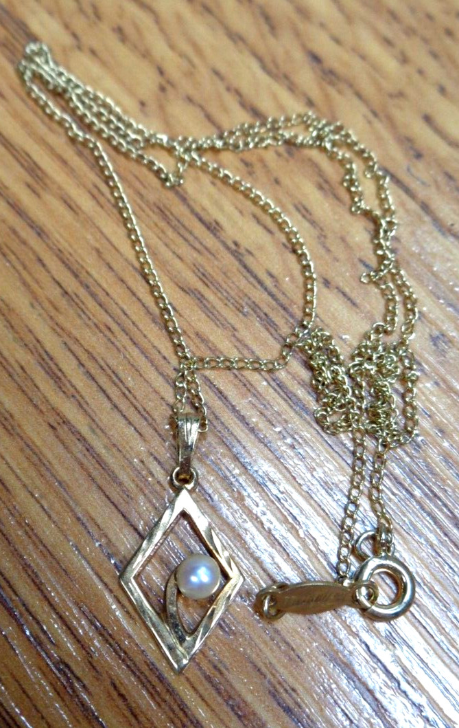 Vtg Estate Jewelry MARVEL Brand 1/20 12KT Gold Filled GF Faux Pearl Necklace 18″