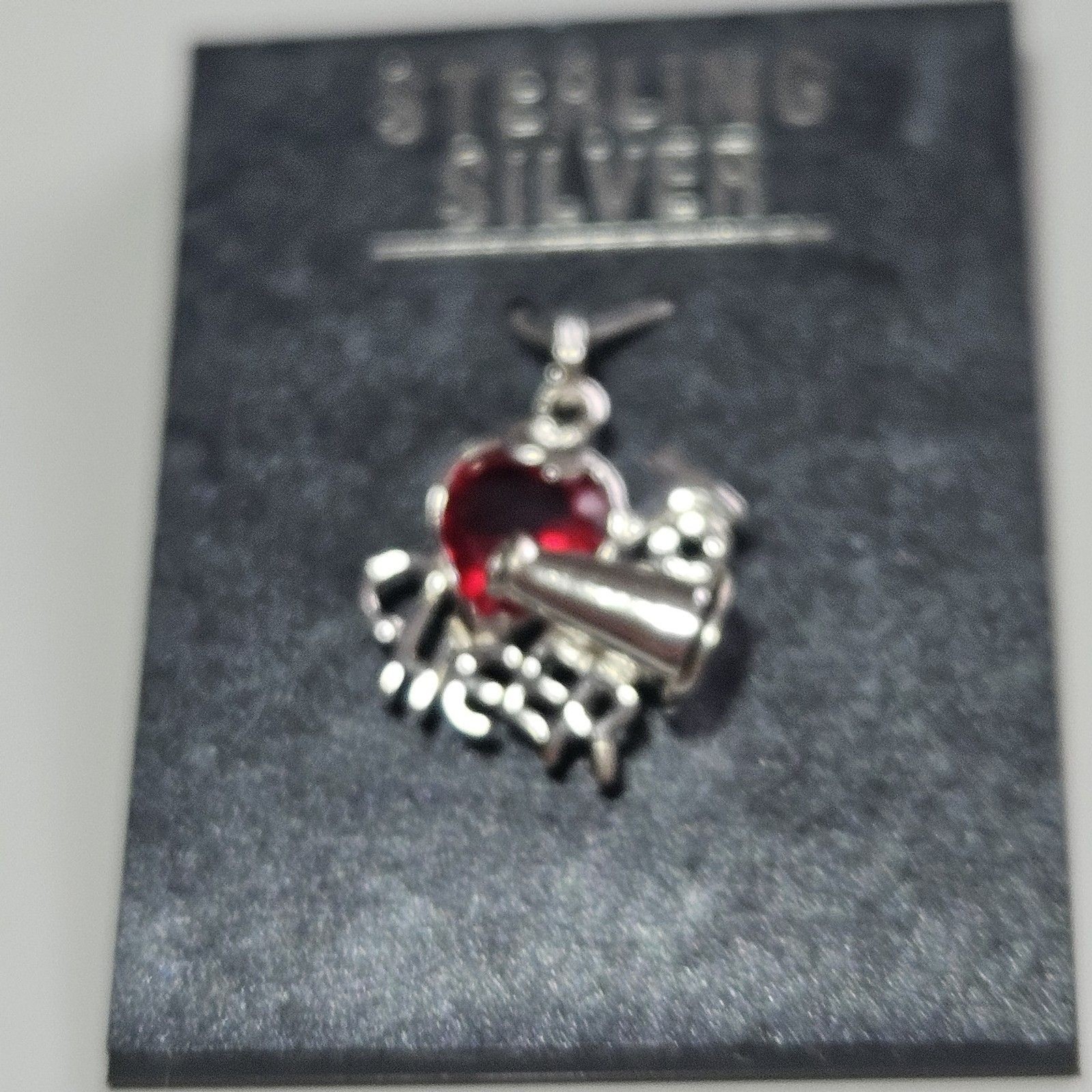 JCF Red Rhinestone Heart Cheer Charm Sterling Silver Nwt Cheerleading