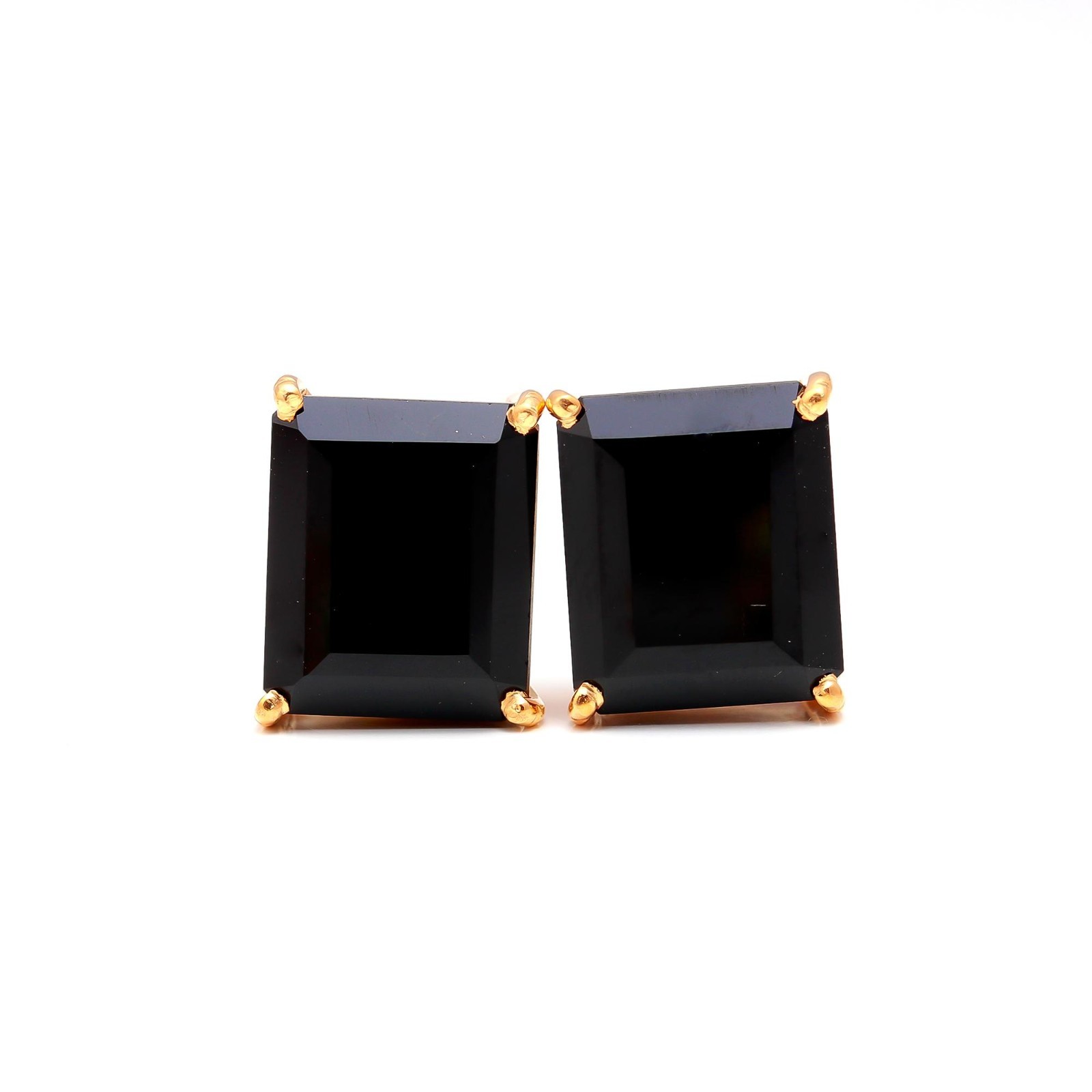 Natural Black Onyx Octagon Stud Earrings Gold Plated 925 Sterling Silver Jewelry