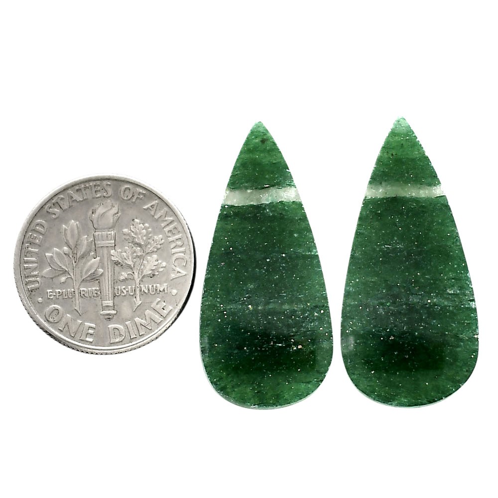 Natural Green Aventurine Pair 13.25×28.7×4 mm Pear Polished Gemstone LS76-04780