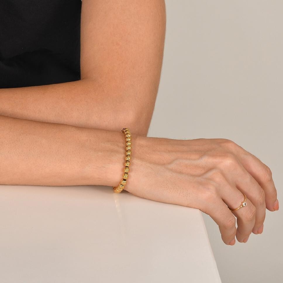 14K Gold Plated Stainless Steel Bracelet Bead Beaded Stretch Stacking 2-6mm T15