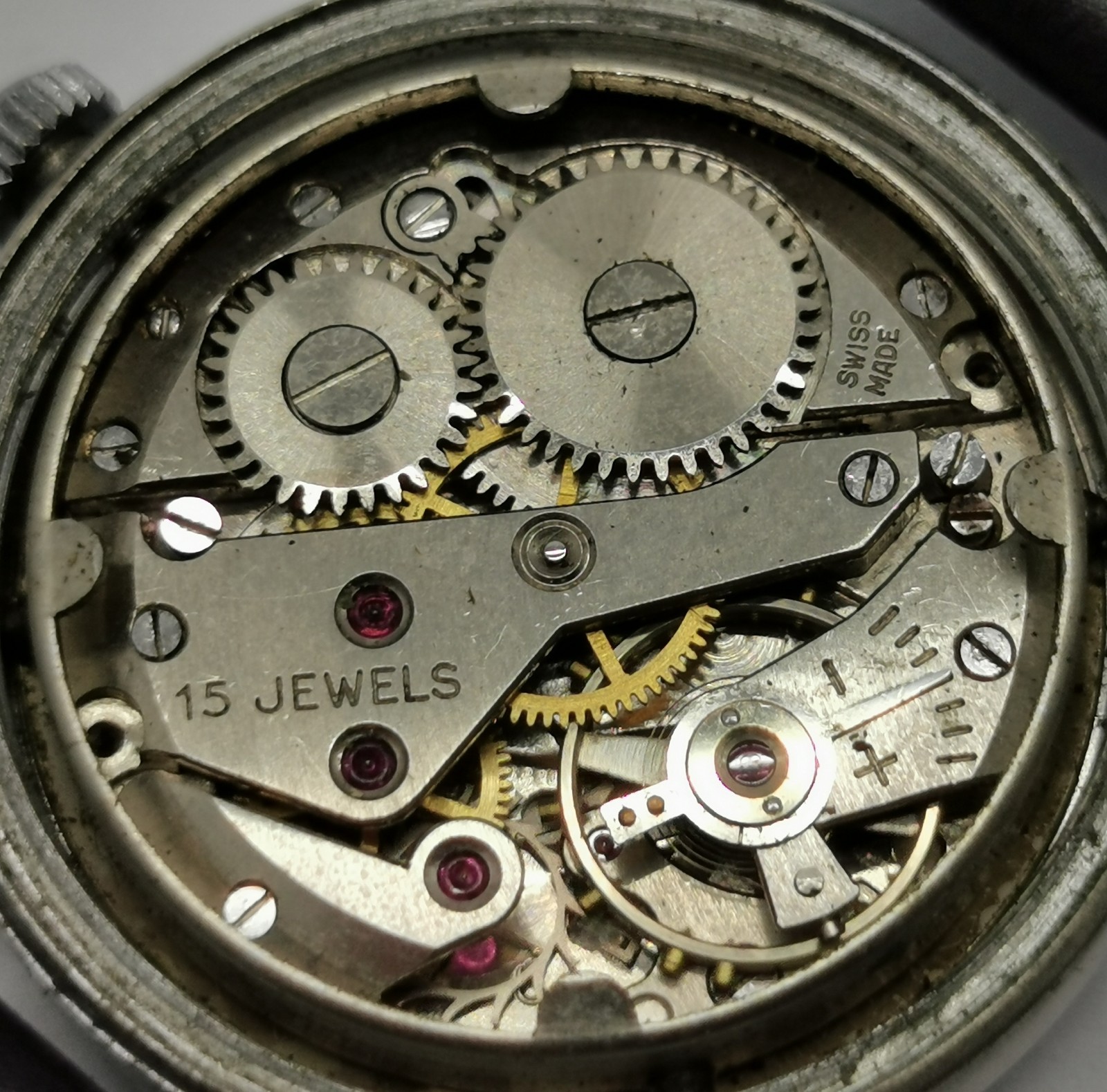 Vtg 1940 Avia Denisteel Case Military Style 15 Jewel 30mm Mechanical Gents Watch