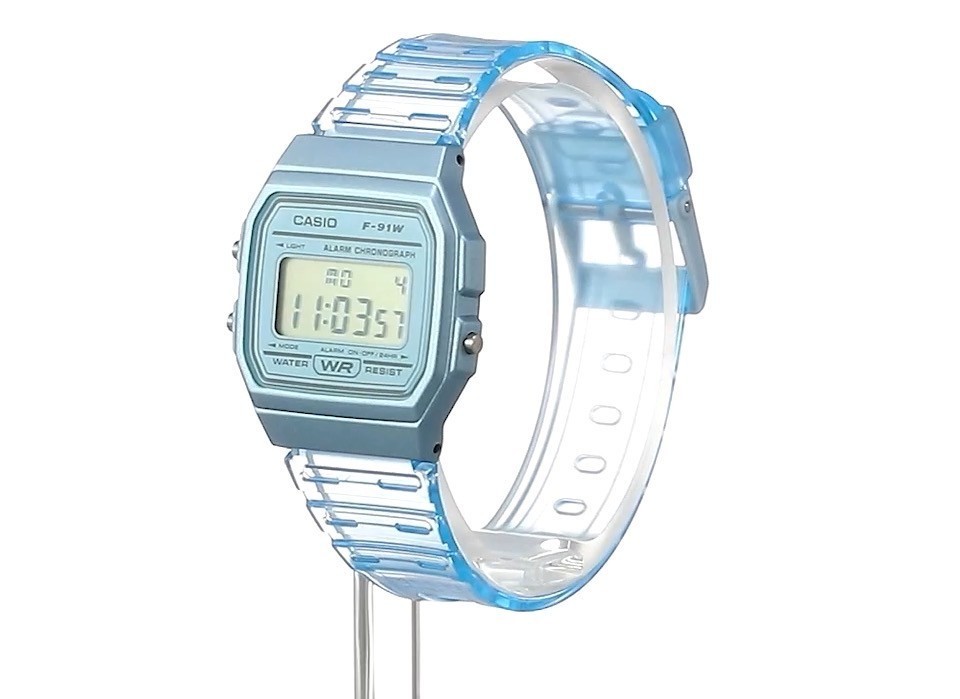 CASIO F-91WS-2JH Classic Digital Watch Blue Transparent Skeleton Japan New
