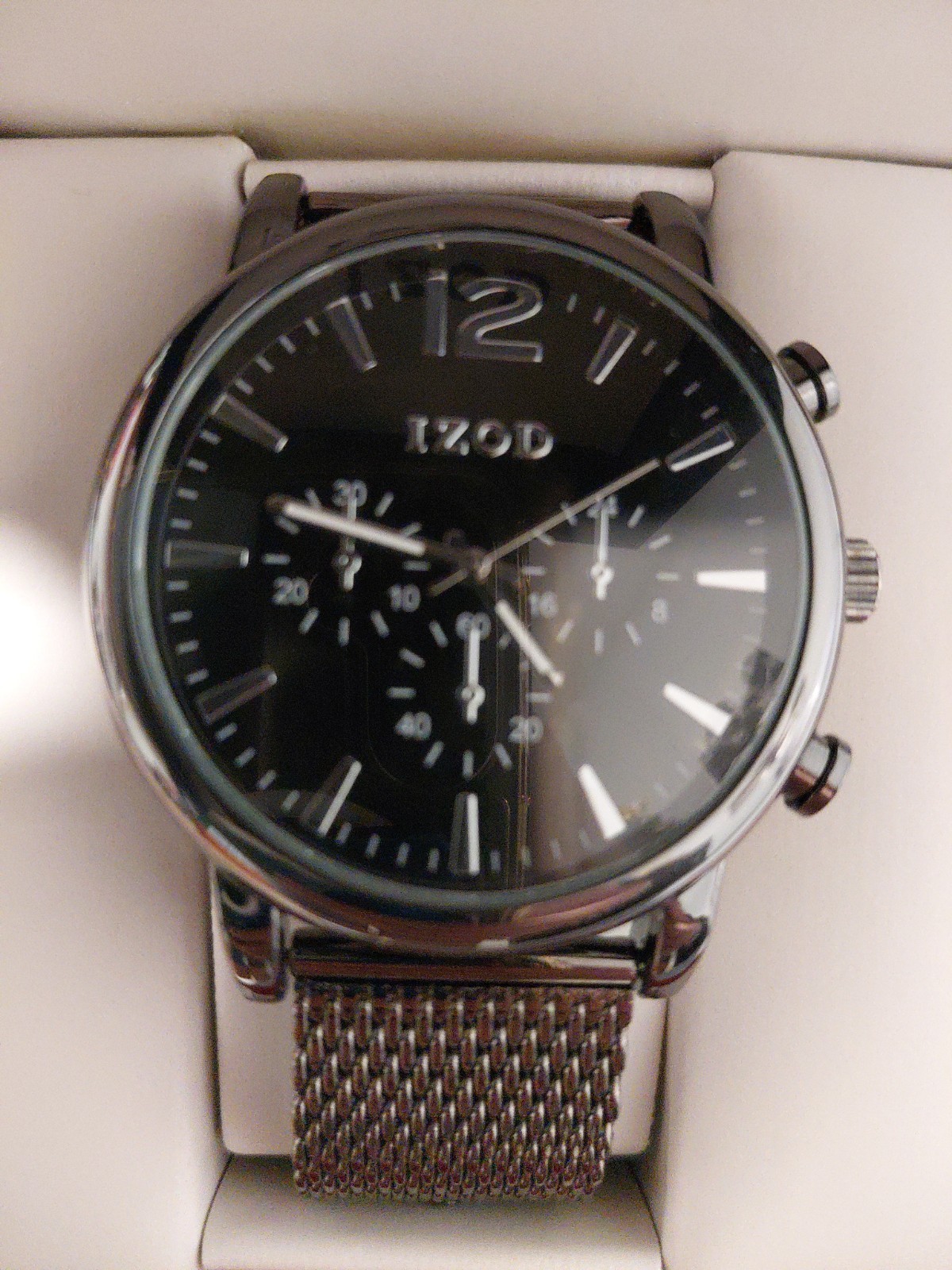 IZOD Mens Quartz Watch, Gray Mesh Band, New With Box