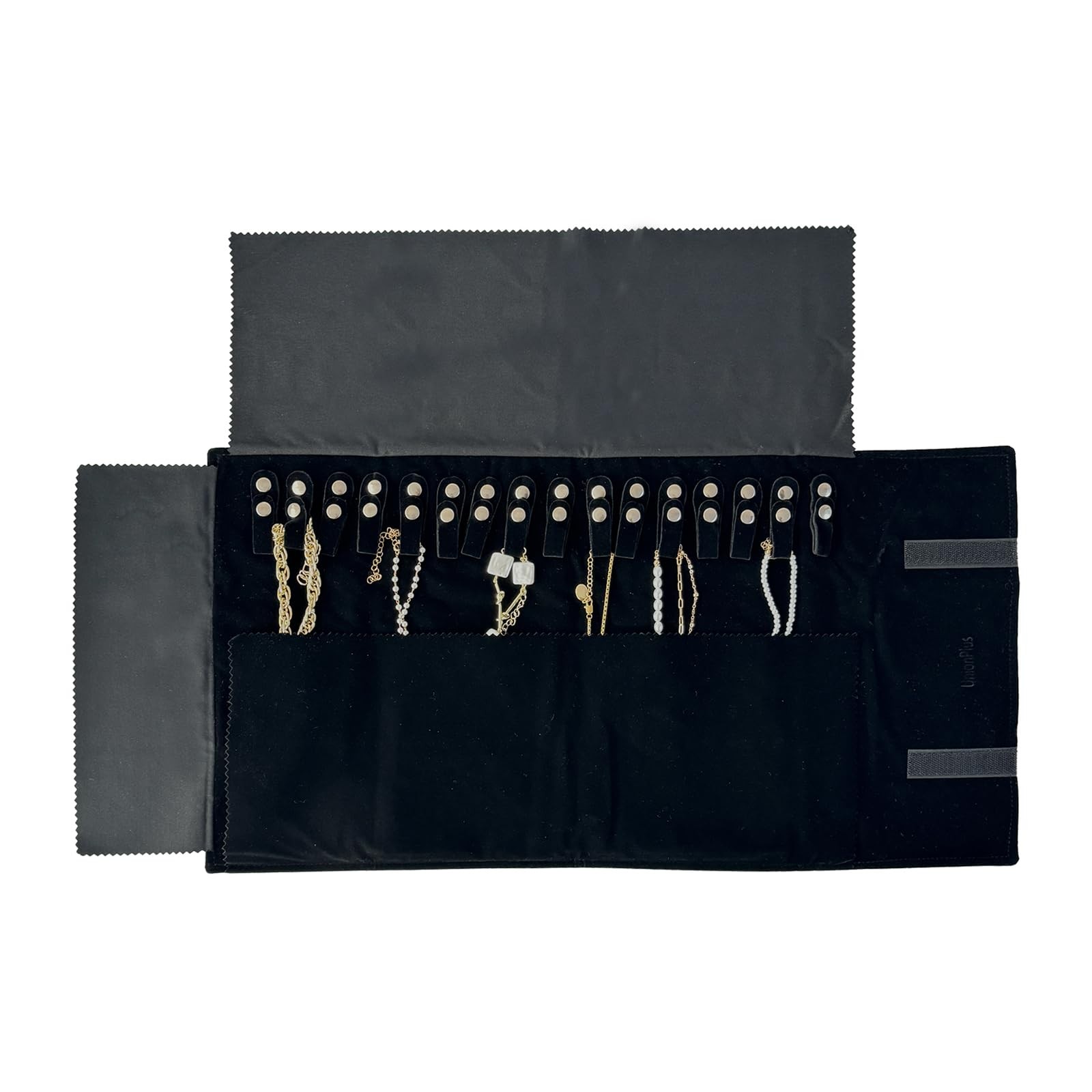 UnionPlus Velvet Travel Jewelry Roll Bag Organizer for Medium, Black