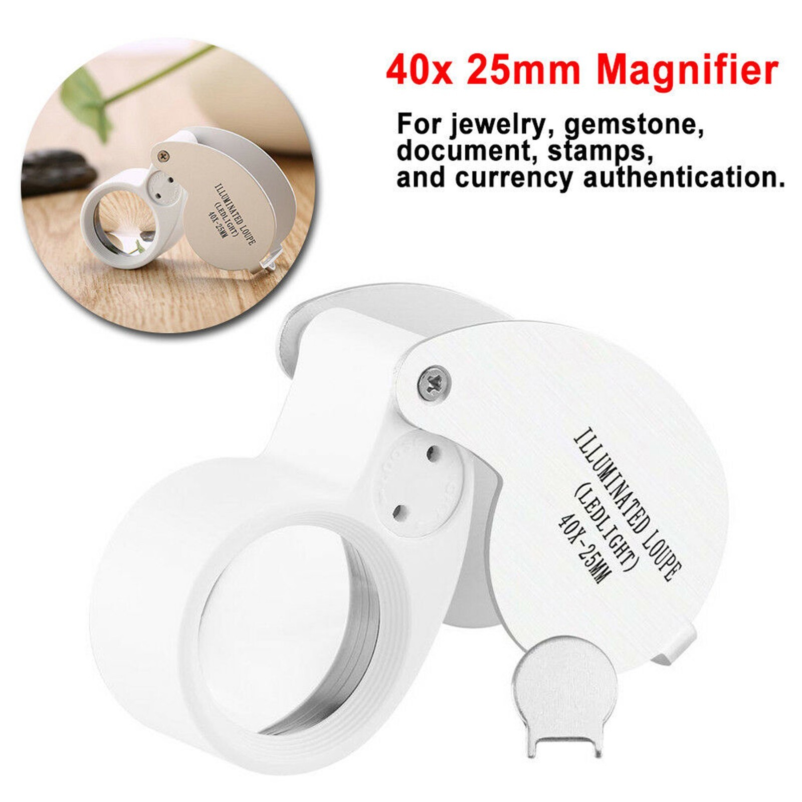 40X Jewelers Loupe Magnifier Light Jewelry Eye Loop Pocket Magnifying Glass Coin