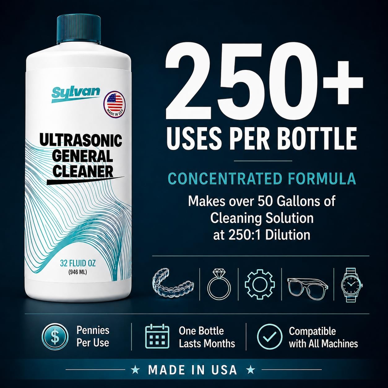 32 oz Ultrasonic Cleaner Solution Concentrate – 50+ Gallons
