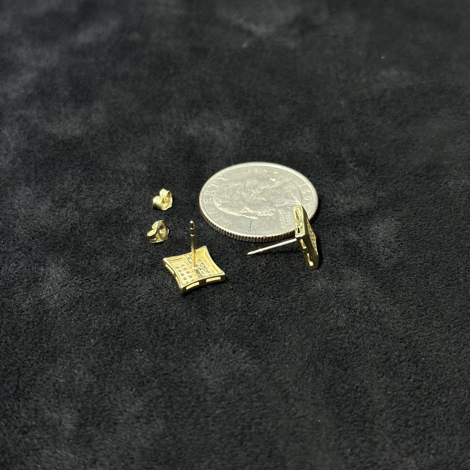 10k Real Gold Square Earrings Cubic Zirconia CZ Male Female Size Medium
