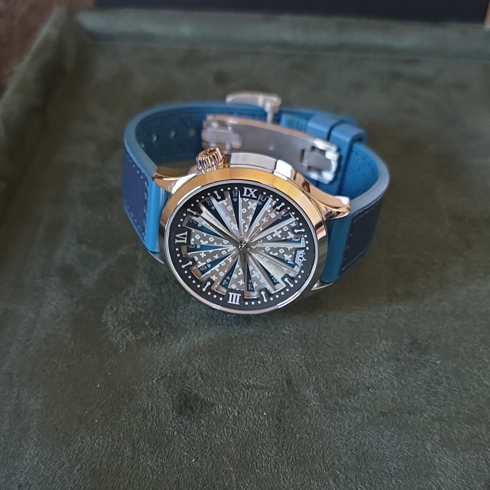SKYSEED Silver Dial Roman Numerals Watch Blue Leather Strap