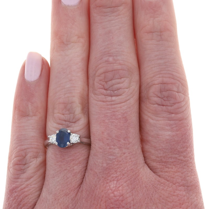 White Gold Sapphire Diamond Ring – 14k Oval 1.20ctw