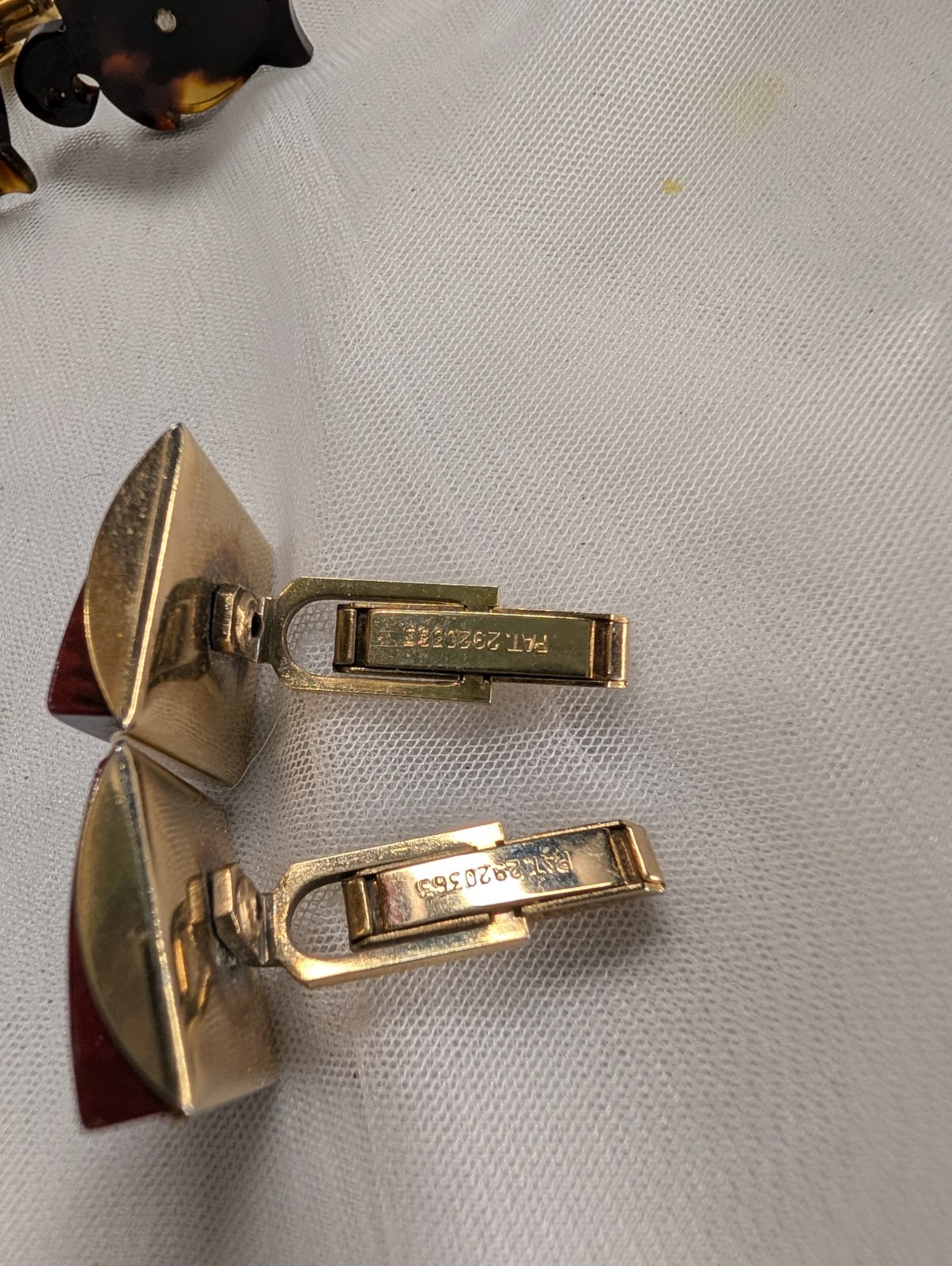 Vintage Cufflinks Lot 2 Pairs Red Stone Square & Faux Tortoiseshell Turtle Motif