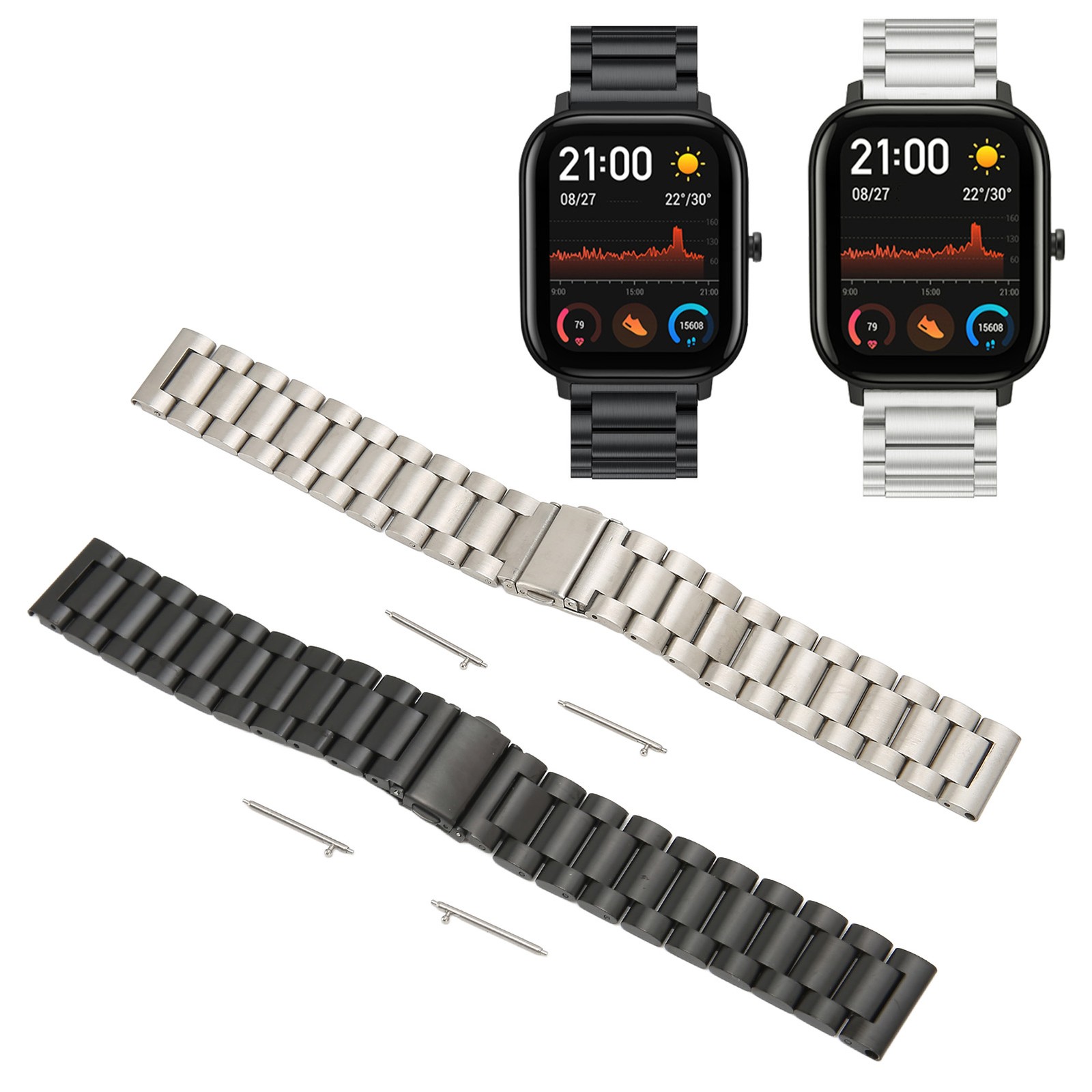 Smartwatch Band 20mm Double Buckle Wrist Strap Matel With Watch Pin For