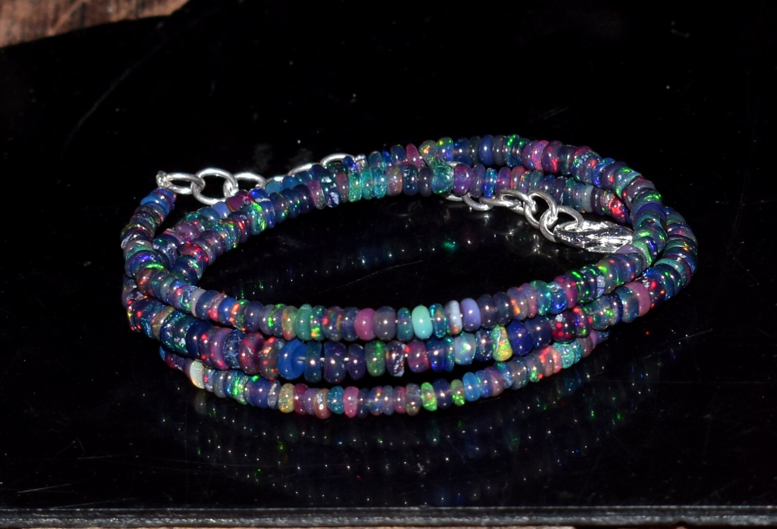Opal Beads Necklace Natural Ethiopian Black Opal Gemstone Beads 16″Necklace