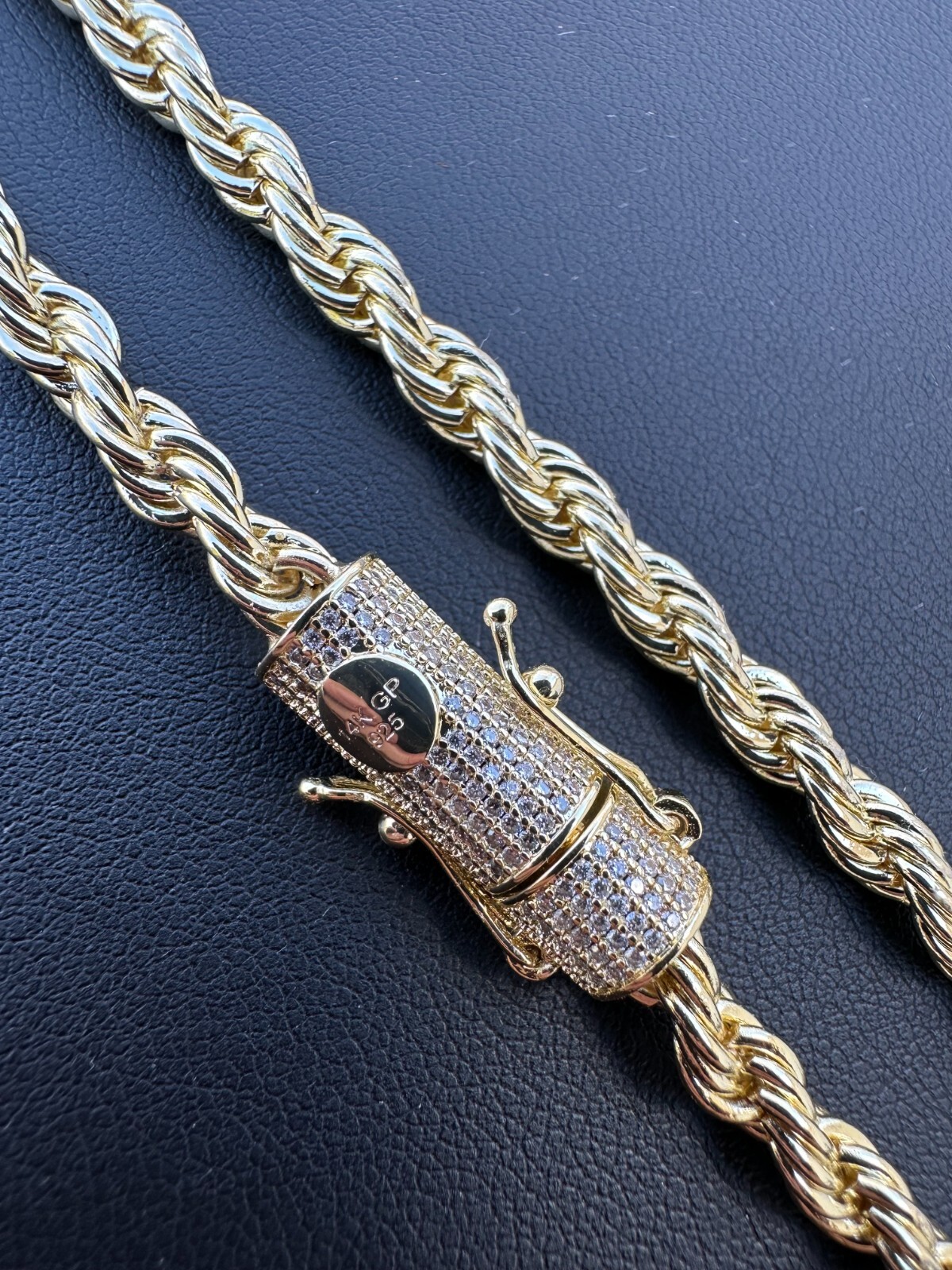 Iced MOISSANITE Clasp 14k Gold Over Stainless Steel Rope Chain Necklace Bracelet