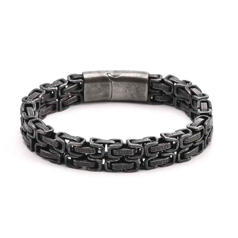 316L Stainless Steel Simple Hip Hop Thick Byzantine Bicycle Chain Bracelet Men