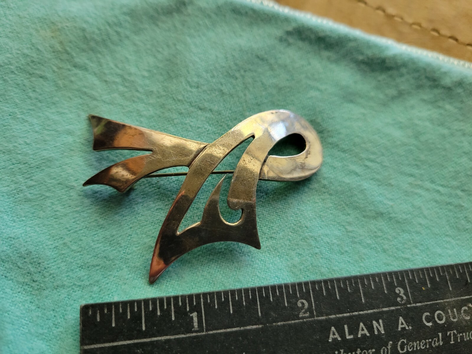 Signed TM-96 Sterling Fertility Ribbon Pin Brooch