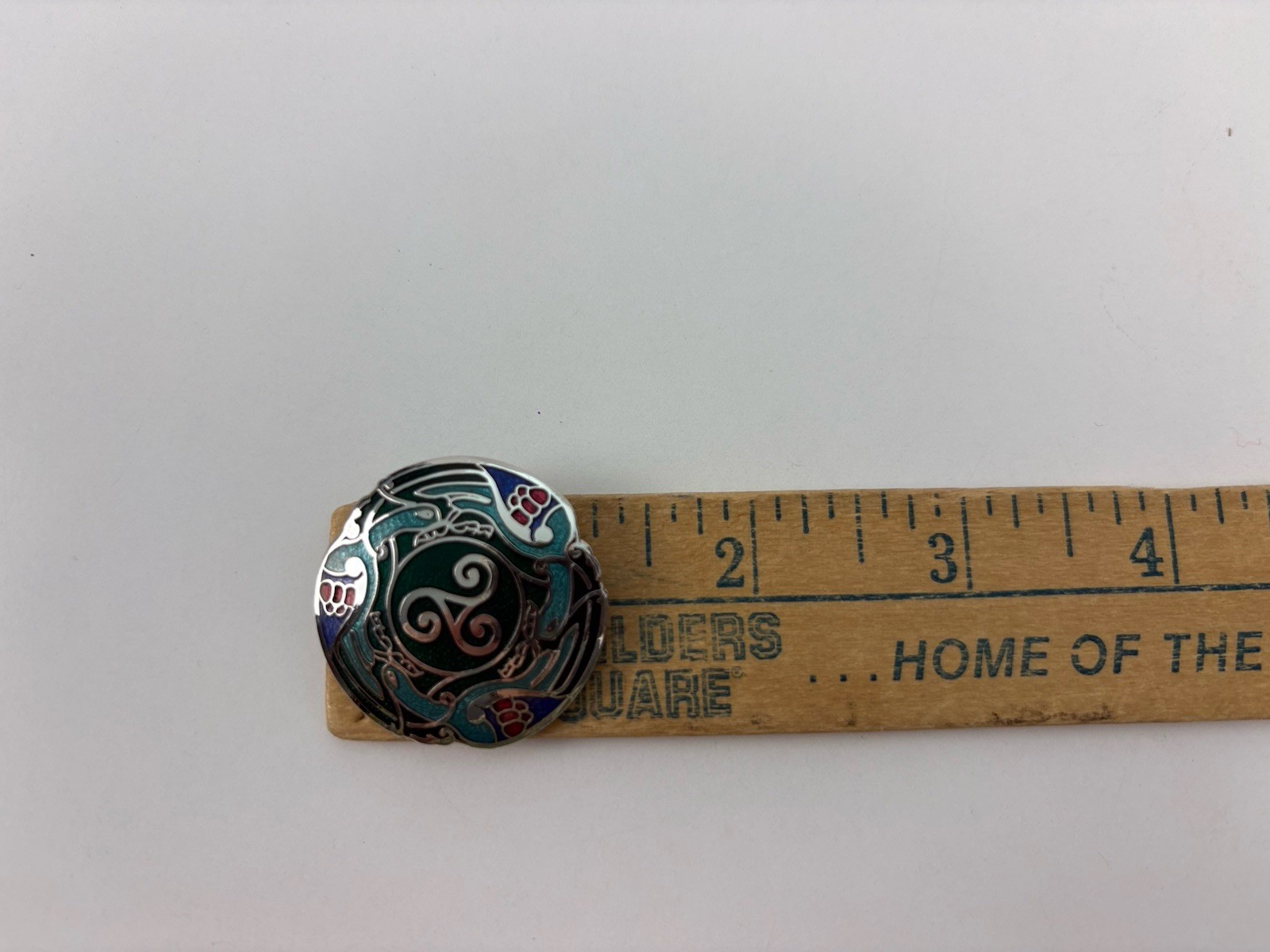 Sea Gems Enamel Celtic Birds & Triskele Round Brooch Silver Tone Made In England
