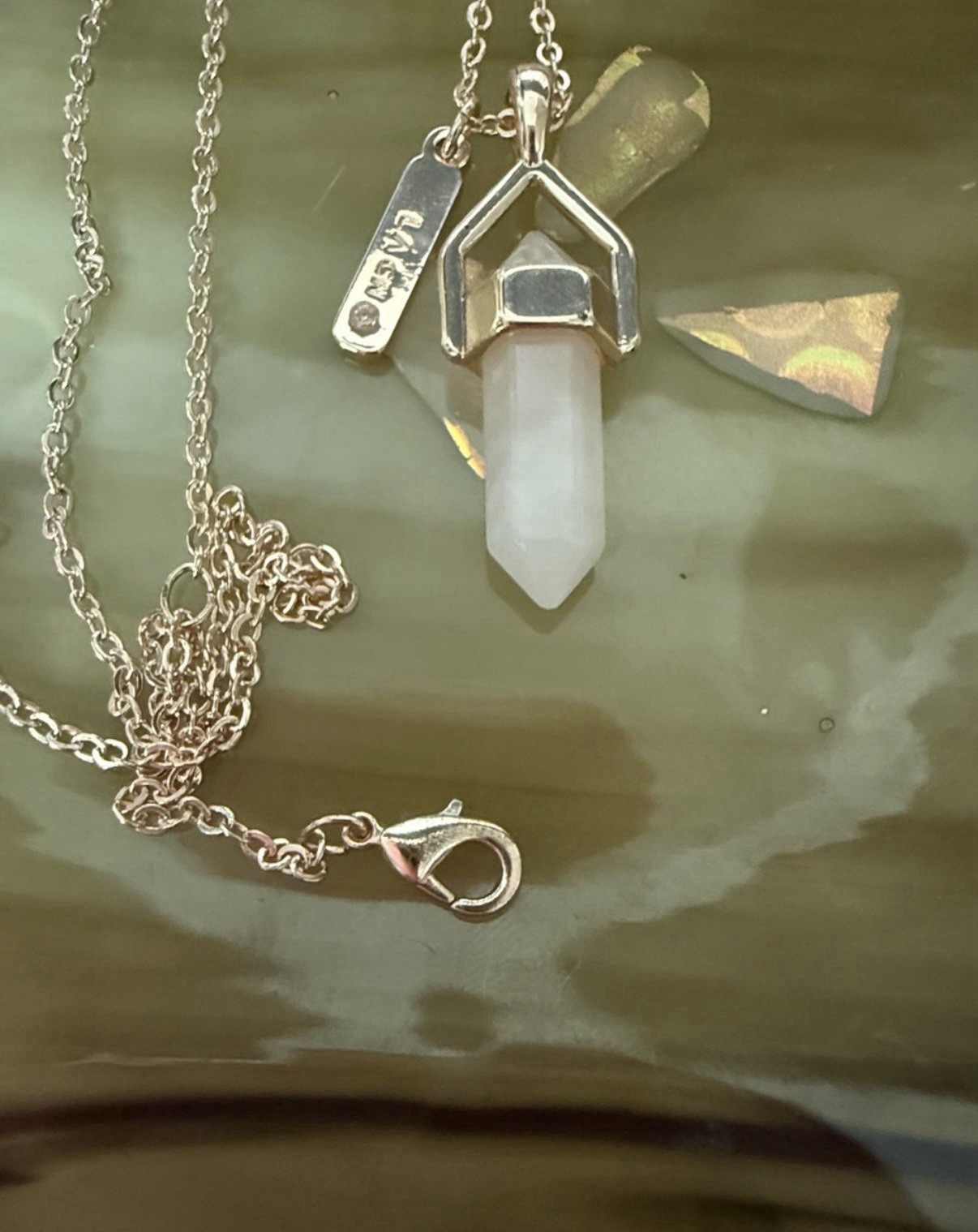 Rose Gold and Rose Quartz Gemstone Style Necklace with Lobster Clasp