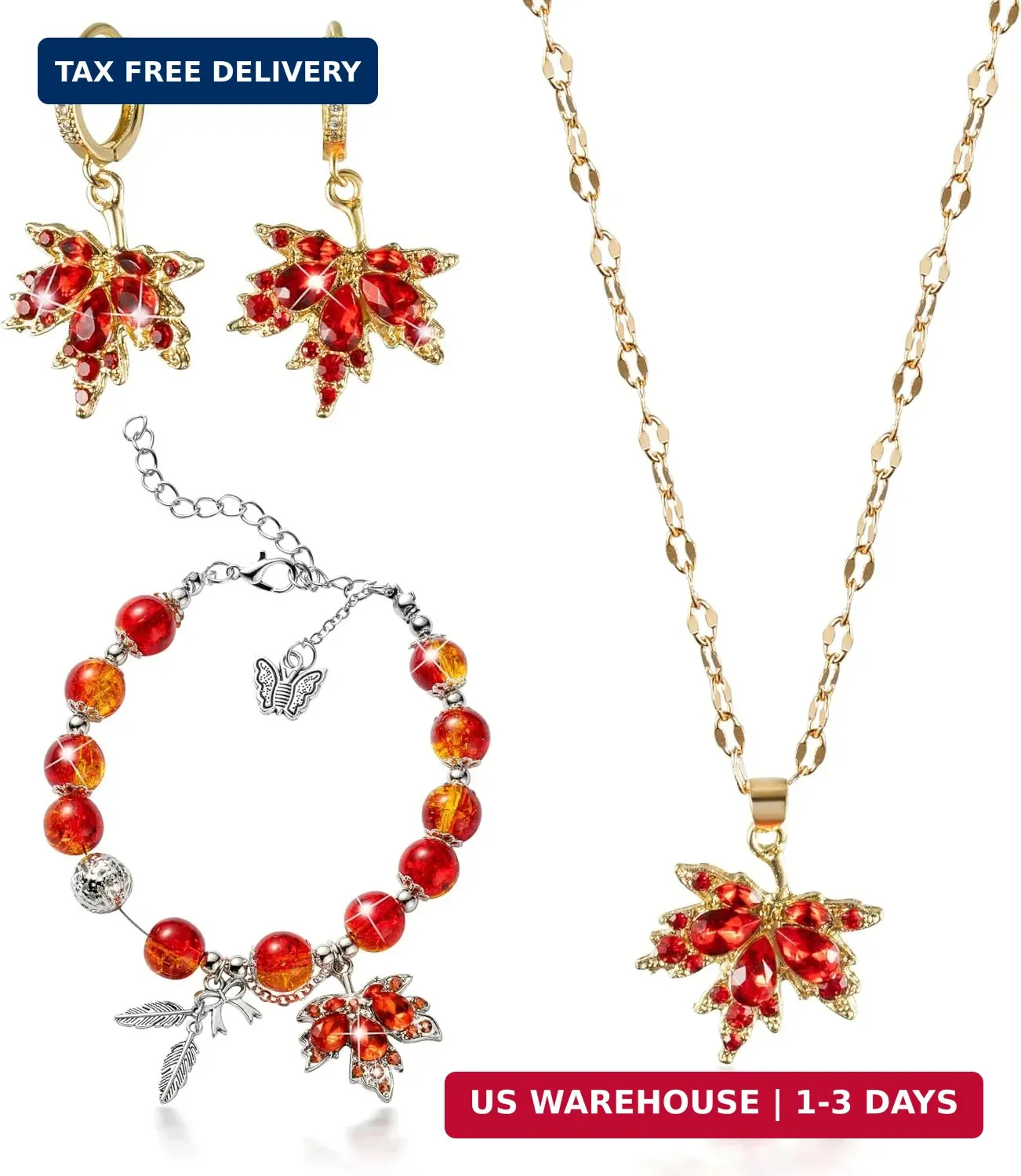 Jewelry Set, 3Pcs Rhinestone Jewelry Set with Earring Necklace Bracelet for Wome