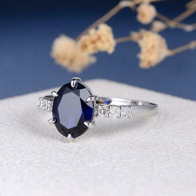 2.50Ct Oval Cut Simulated Sapphire Women’s Engagement Ring 14k White Gold Plated