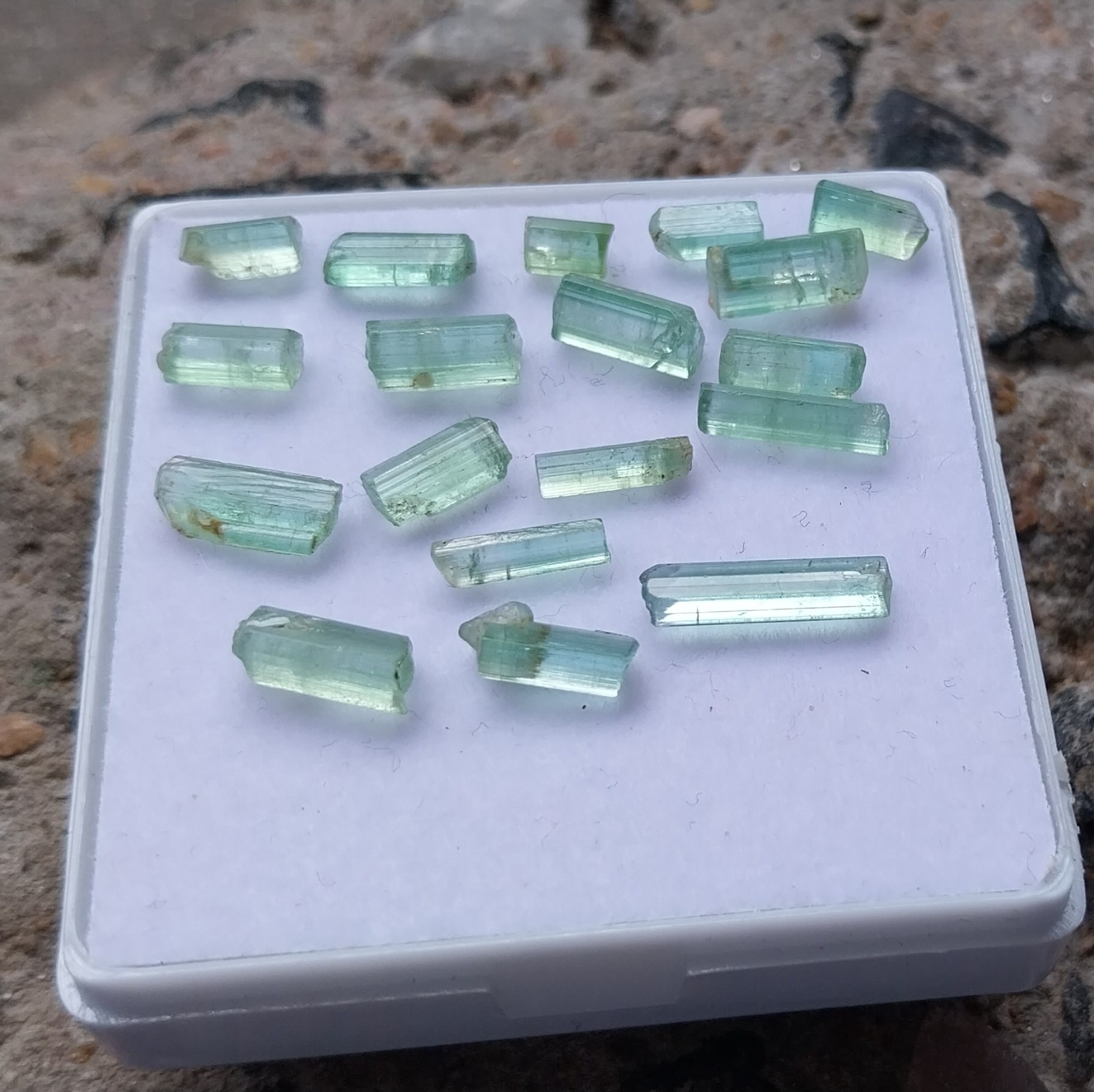 16 Ct 7 to 13 MM Natural Mint Green Tourmaline RAW Rough Pencil 17 Piece Lot