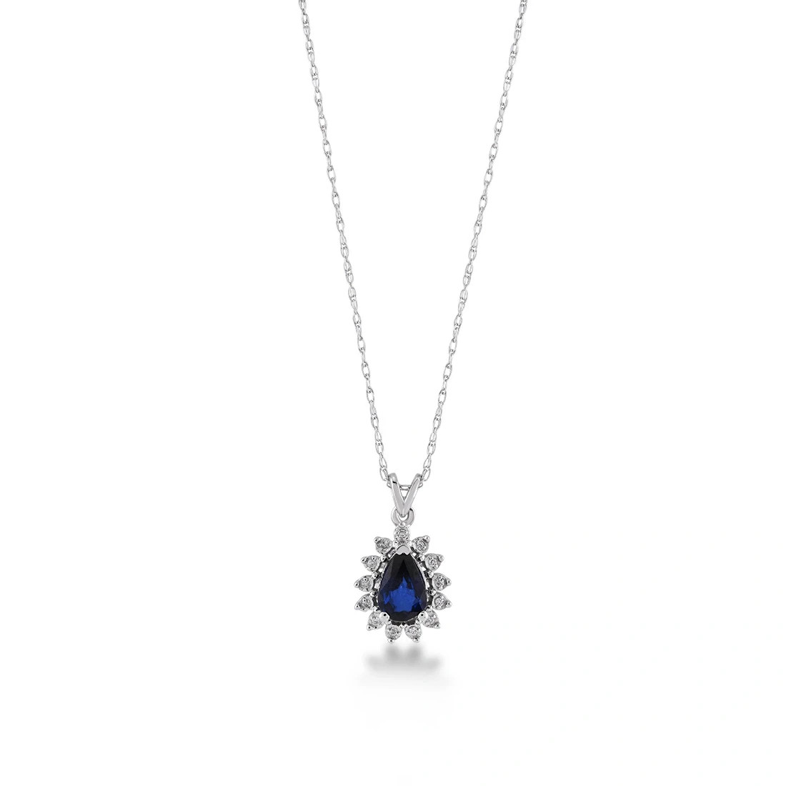 0.32ct Natural Blue Sapphire Diamond Pendant 8K White Gold Halo Necklace 16.5