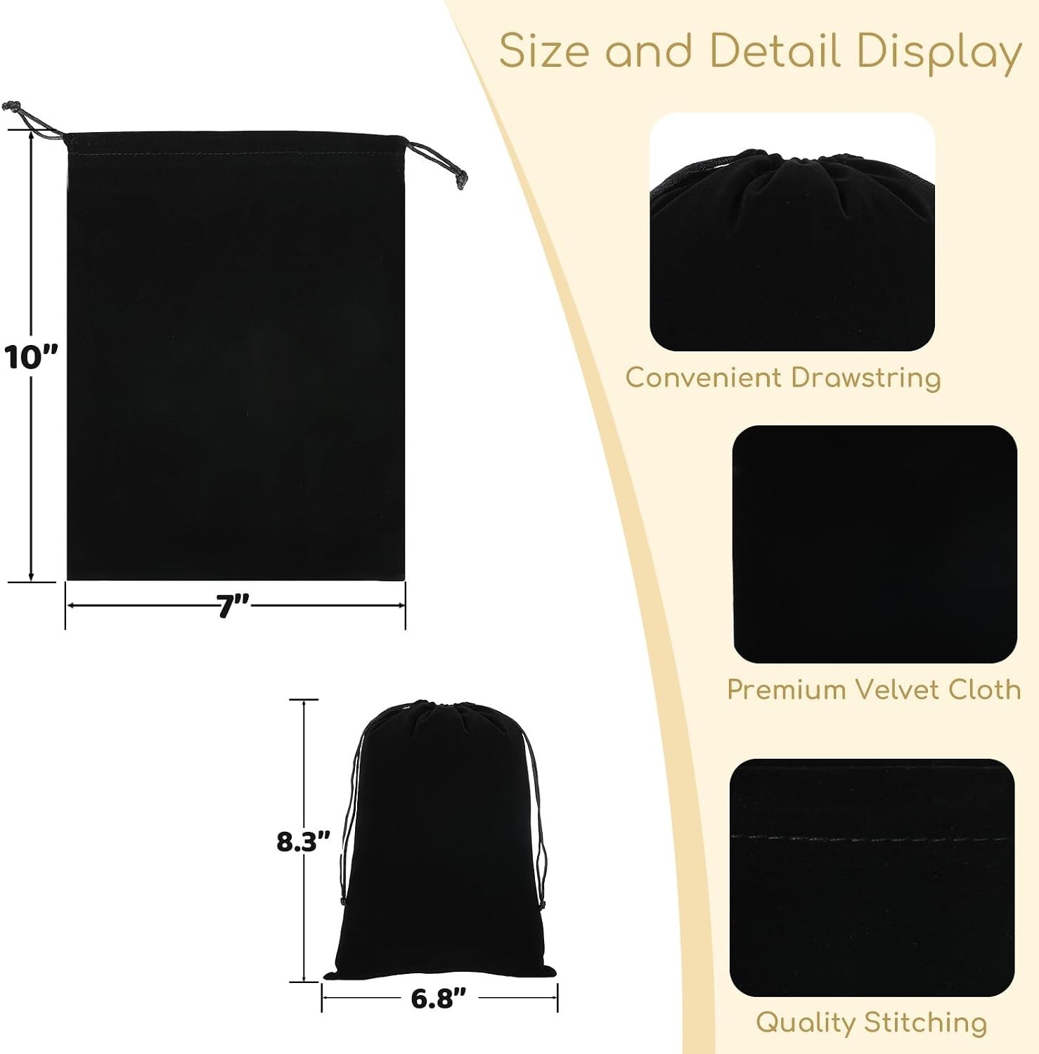 Velvet Bags, 12Pcs Black Jewelry Pouch, 7×10 with Drawstring, Travel, Su