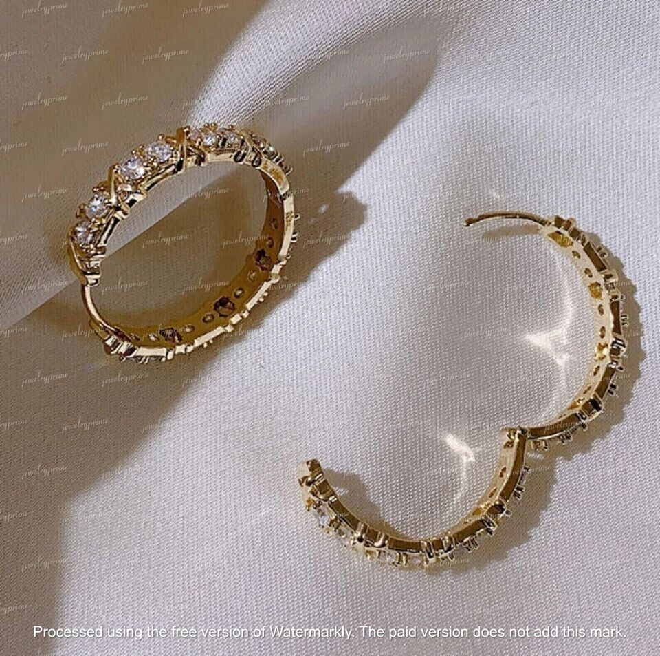 2Ct Lab Created Diamond Women Huggie Hoop Earrings 14K Yellow Gold Finish