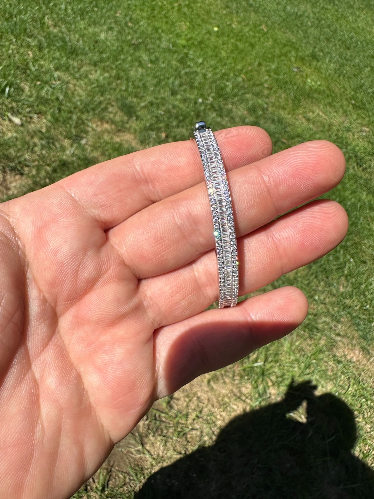 Gorgeous Solid 925 Sterling Silver Bangle Bracelet Iced Simulated Diamonds