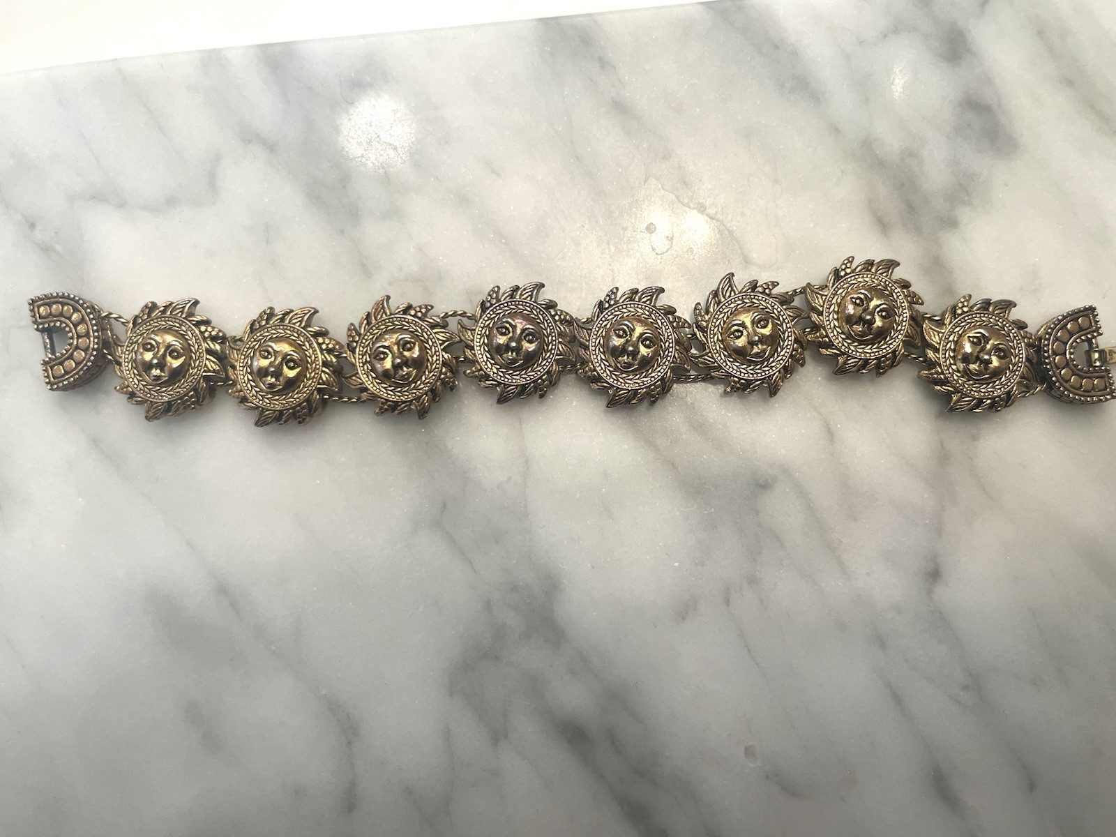 Gold Tone Sun Motif Bracelet 7. Inches South East Asia Decorative Motif .