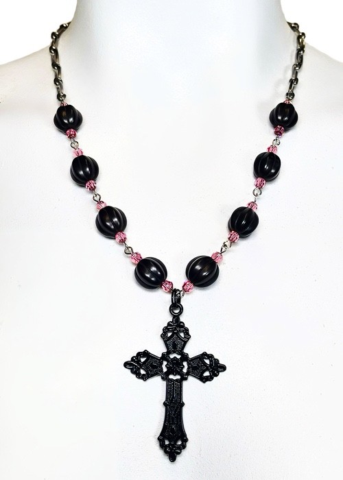 LUCINDA CROSS NECKLACE – Rockabilly, Gothic Cross Rosary Necklace