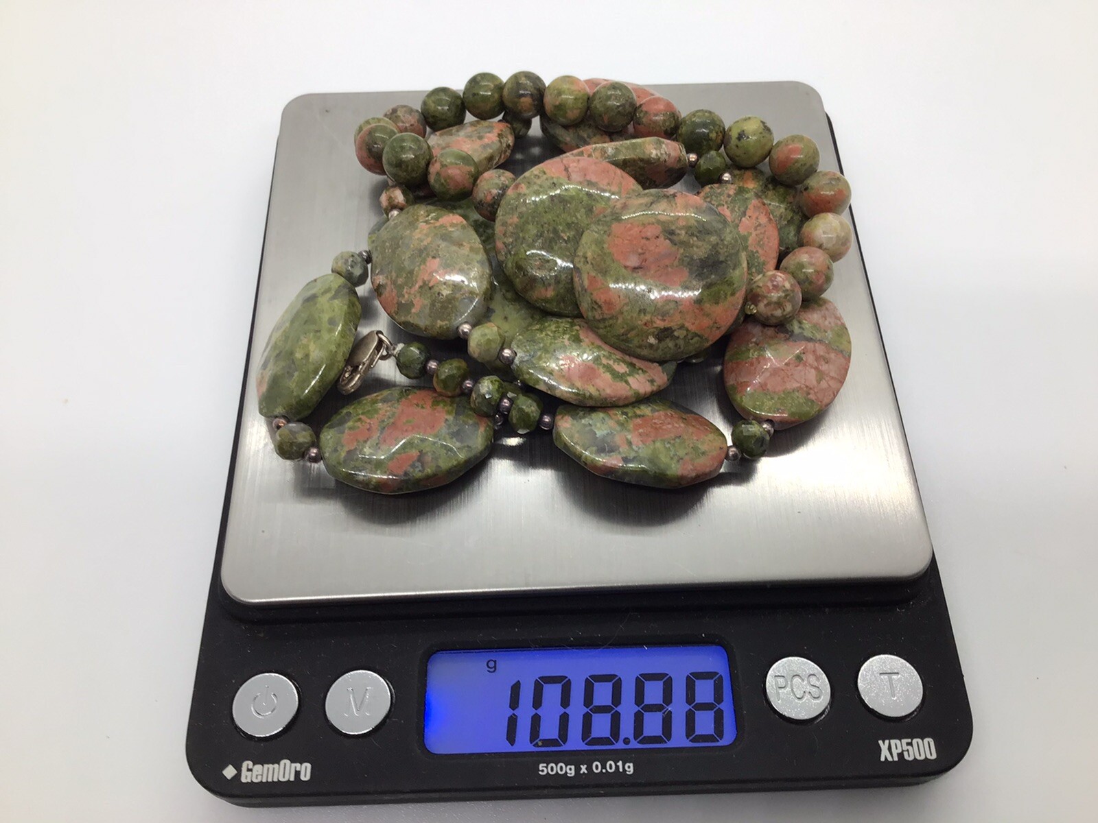 Unakite Faceted Necklace Bracelet Pierced Earrings Lot Set 19” 108g Pink Green