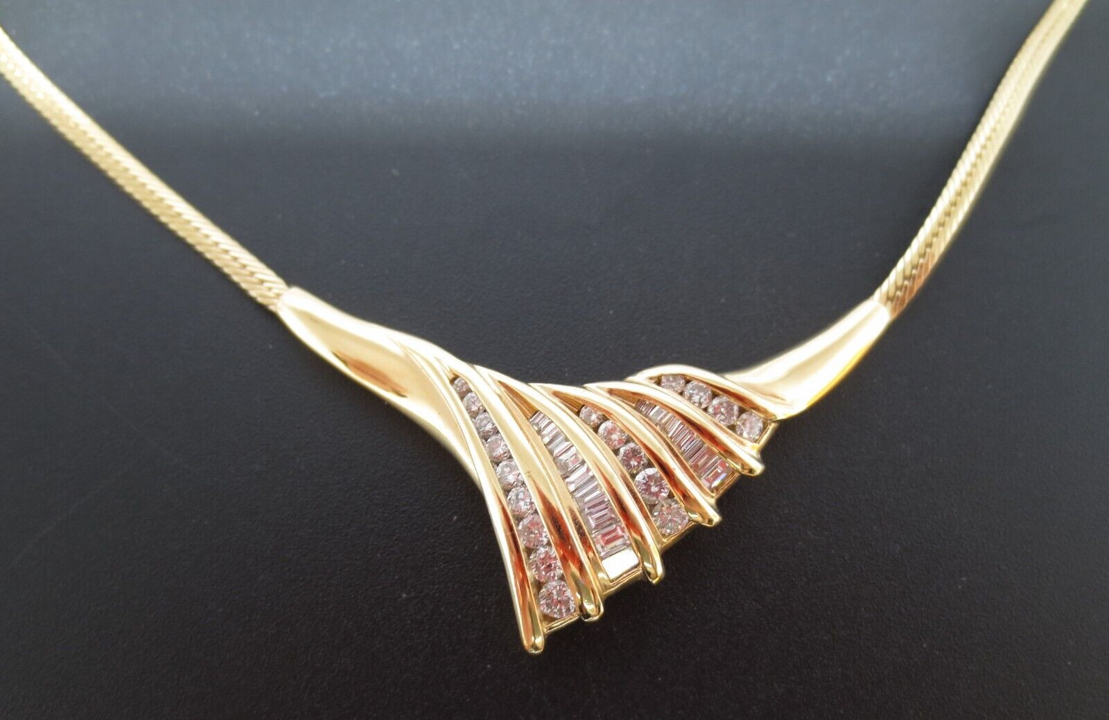 14K YG DIAMOND CLUSTER CHOKER NECKLACE 1.00 tcw 17″ LONG 13.06 grams (AI-1947)
