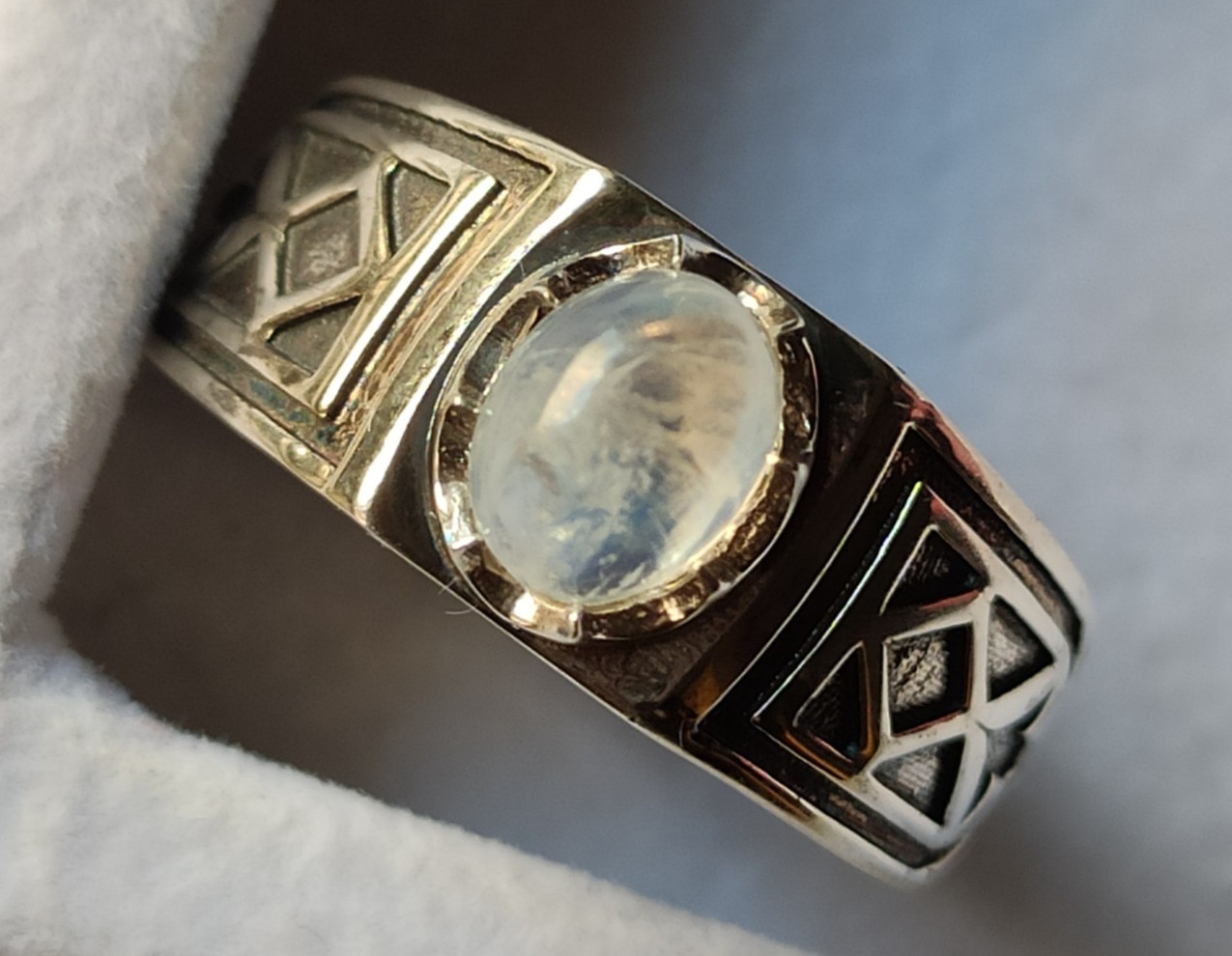 Blue Fire Rainbow 925 Sterling Silver Men’s Ring Natural Gemstone Band