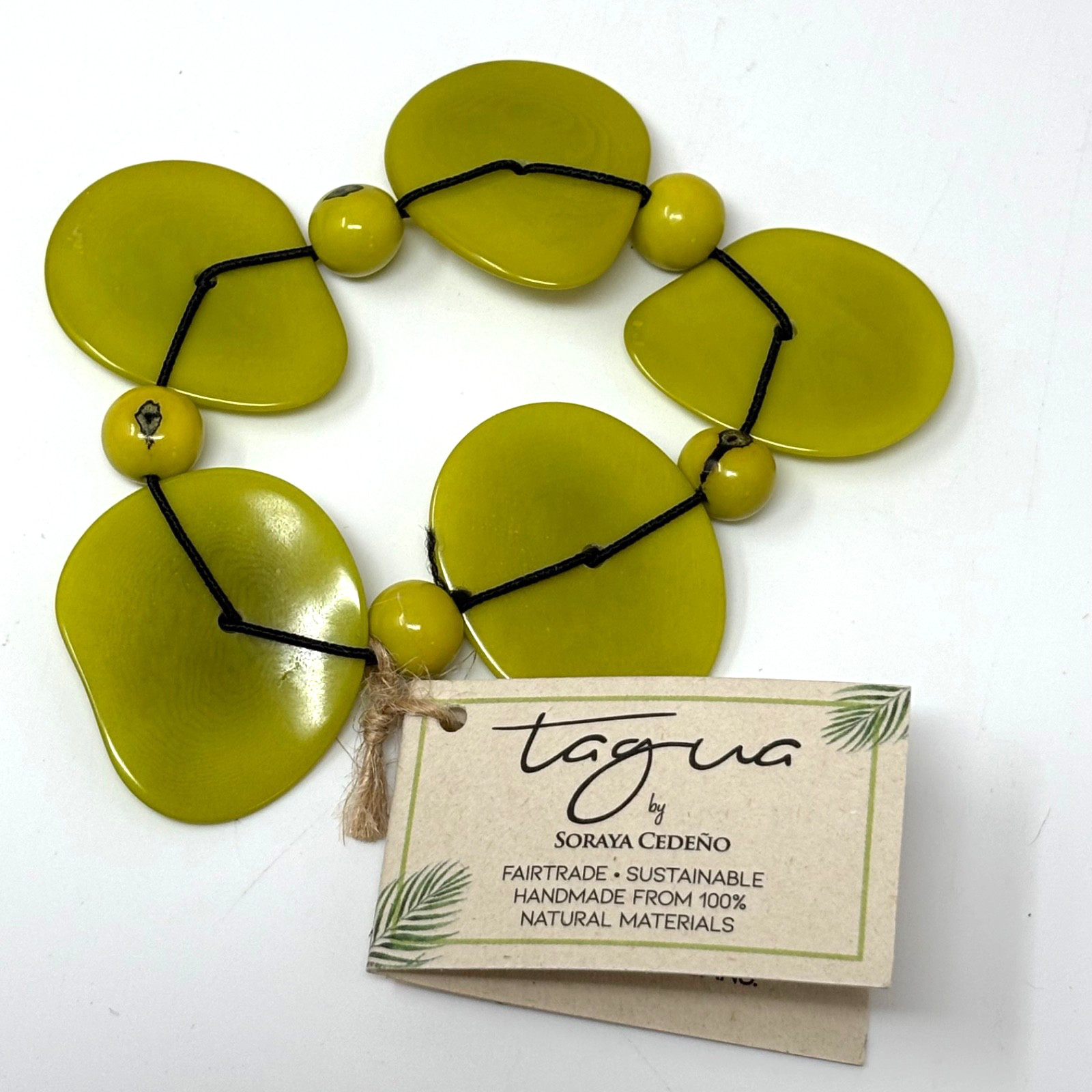 Tagua by Soraya Cedeno Womens Iliana Thin Slice Seed Stretch Bracelet Lime Green