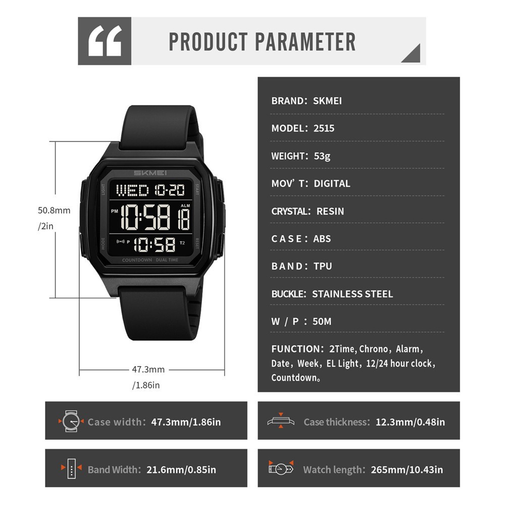 SKMEI Men Watch Electronic Sport Watch LED Alarm Watch Boys Digital Wristwatch