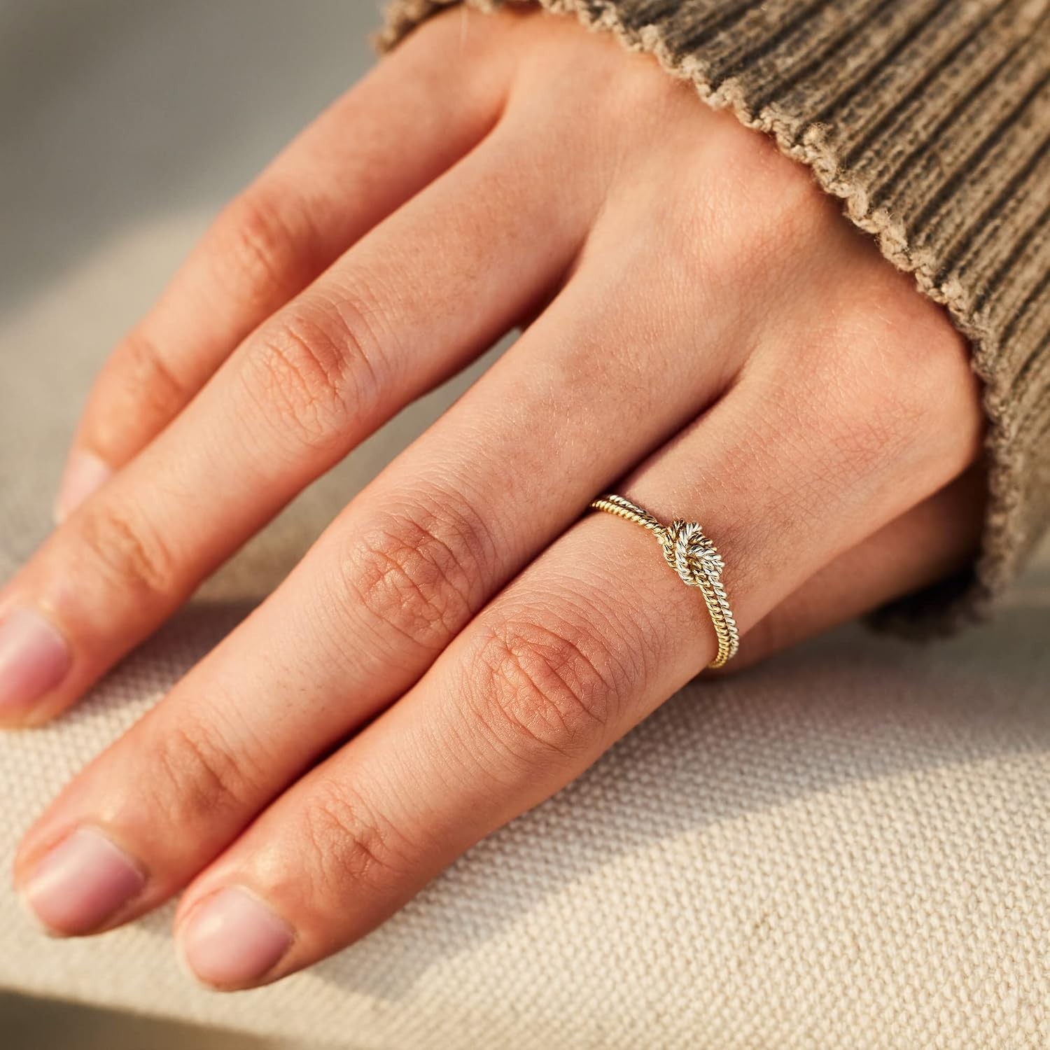 Handcrafted Two-Tone Knot Ring for Women – Sterling Silver Heart Purity, Size 8