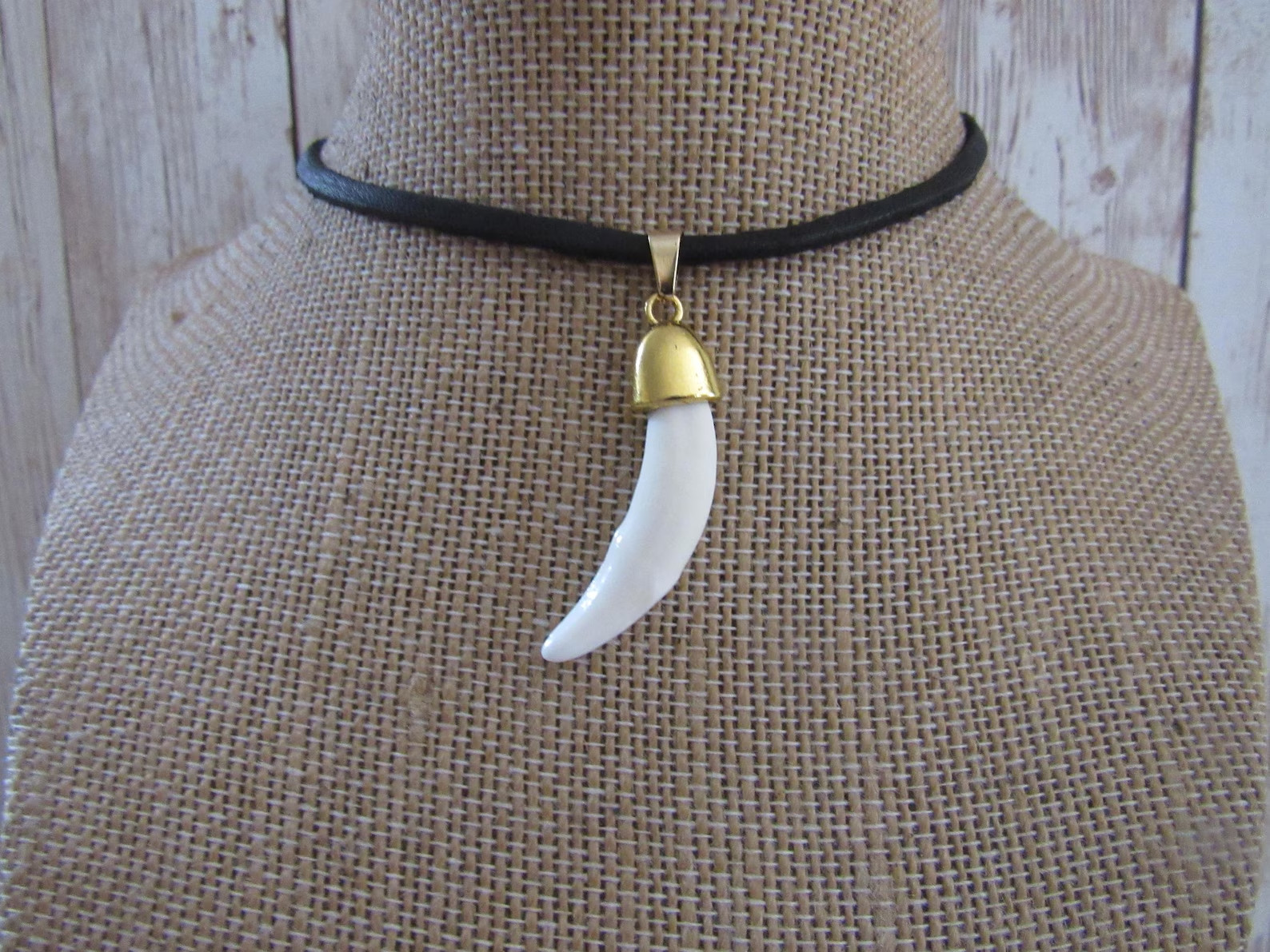 Coyote Tooth Gold Pendant Necklace Animal Bone Spirit Animal Jewelry