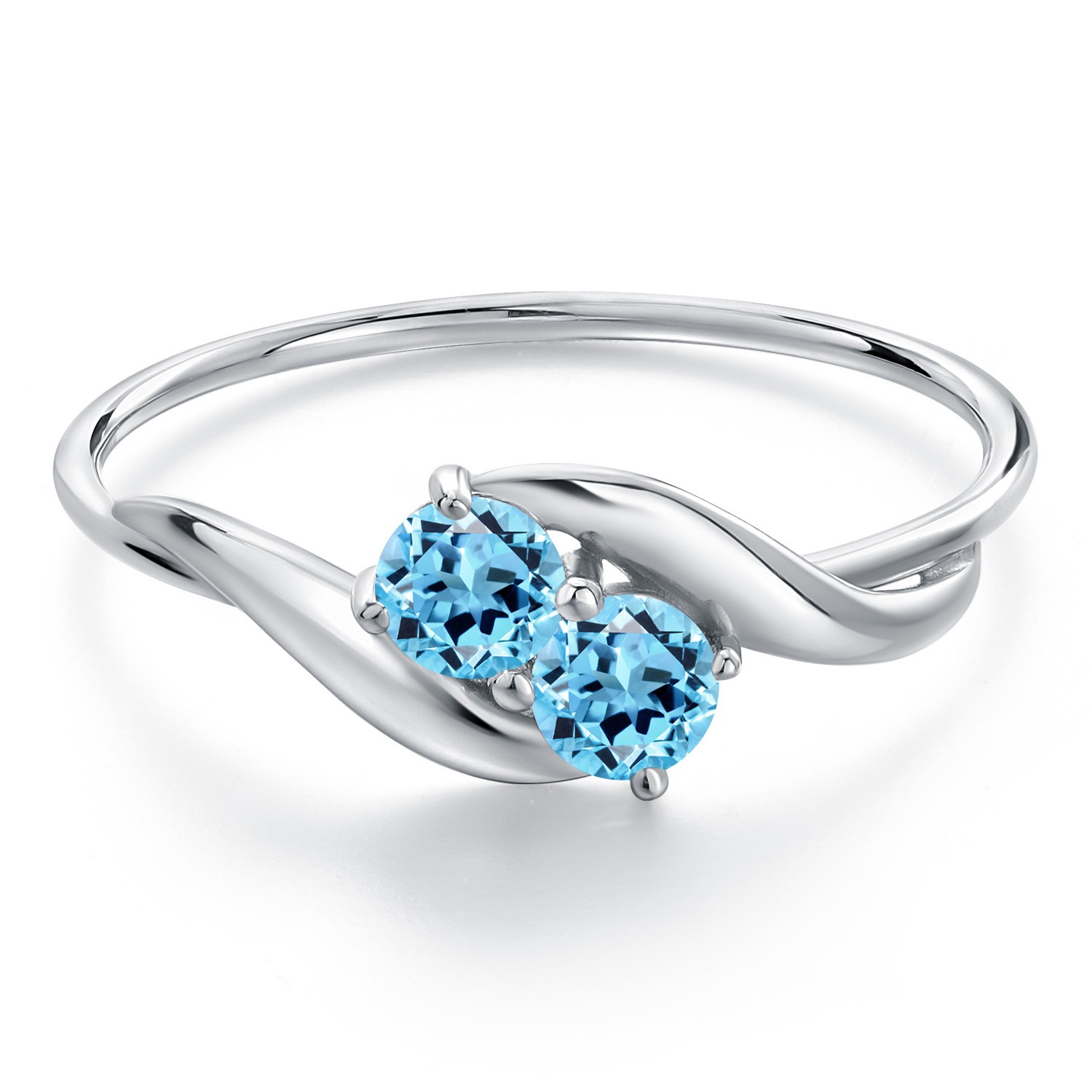 0.40 Ct Round Swiss Blue Topaz 10K White Gold Ring