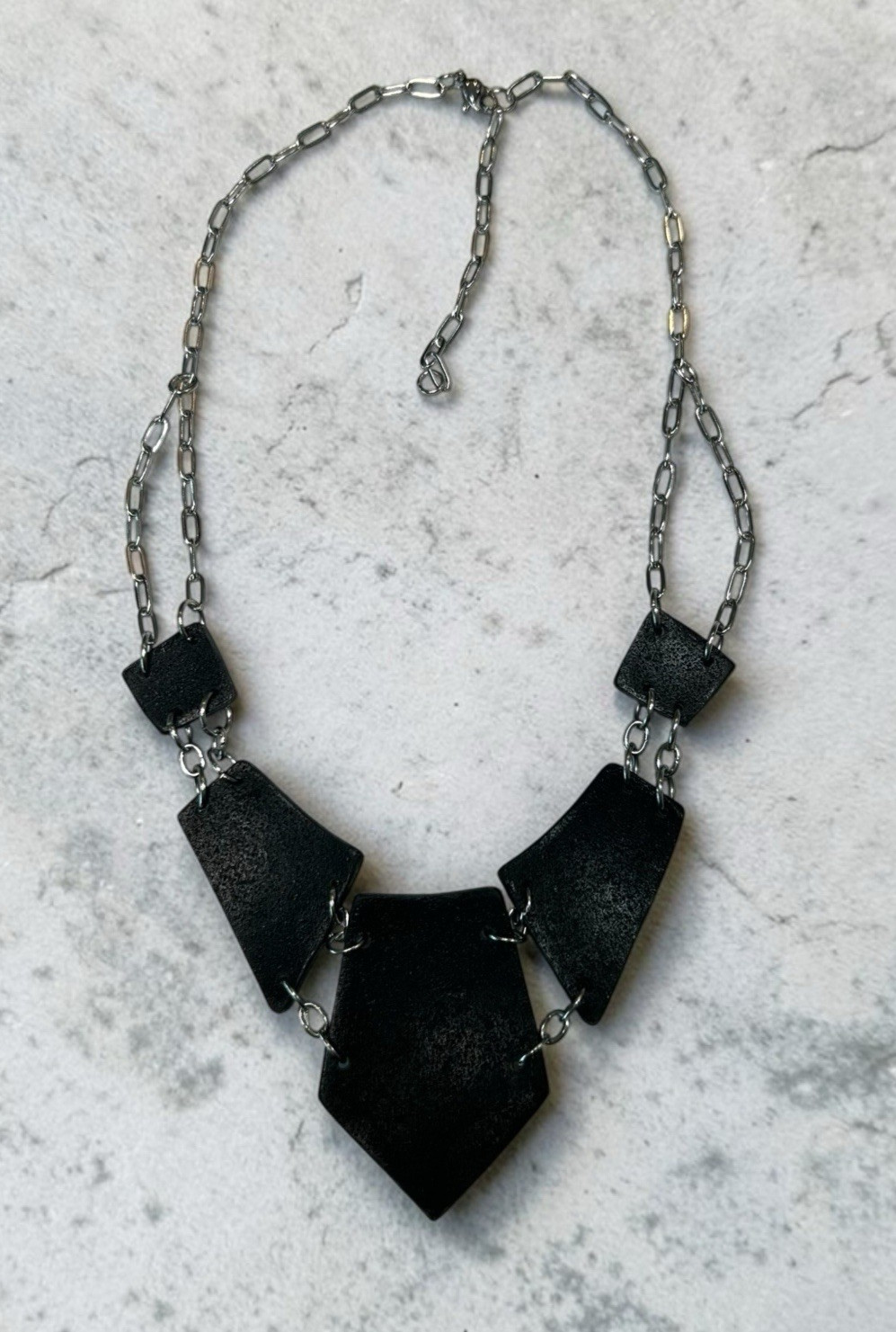 Green Black Silver Choker Style Handmade Polymer Clay Large Necklace SS Chain
