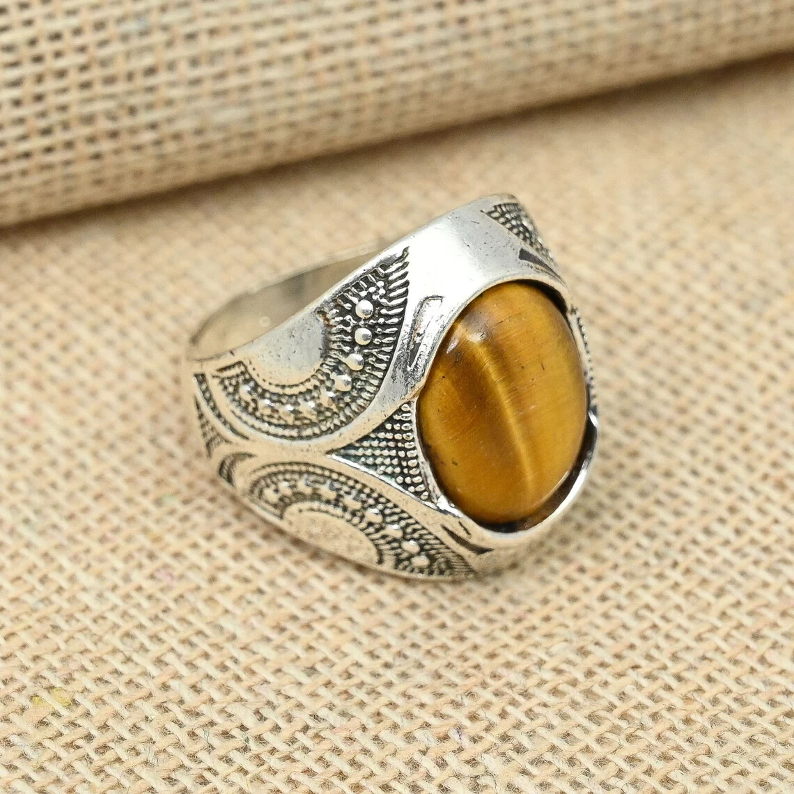 925 Sterling Silver Tiger Eye Gemstone Ring Statement Ring Engagement Gift Her