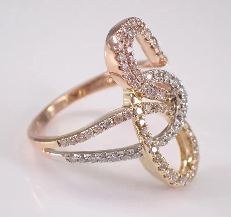 1Ct Round Cut Moissanite Womens Love Knot Wedding Band 14K Tri Color Gold Plated