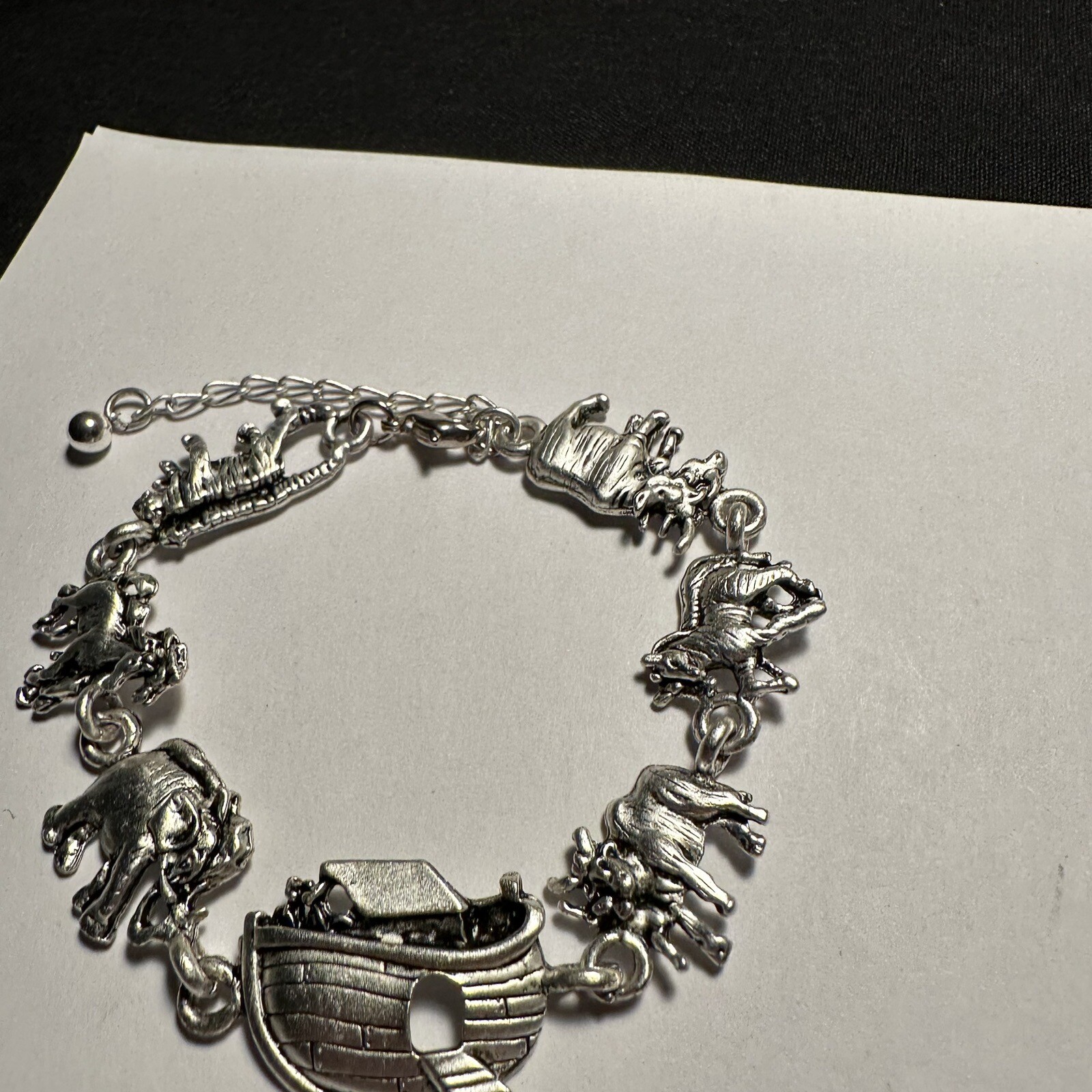 Silver Tone Noah’s Ark Animal Bracelet Extension Chain Adjustable 8 -9 1/2 Inch