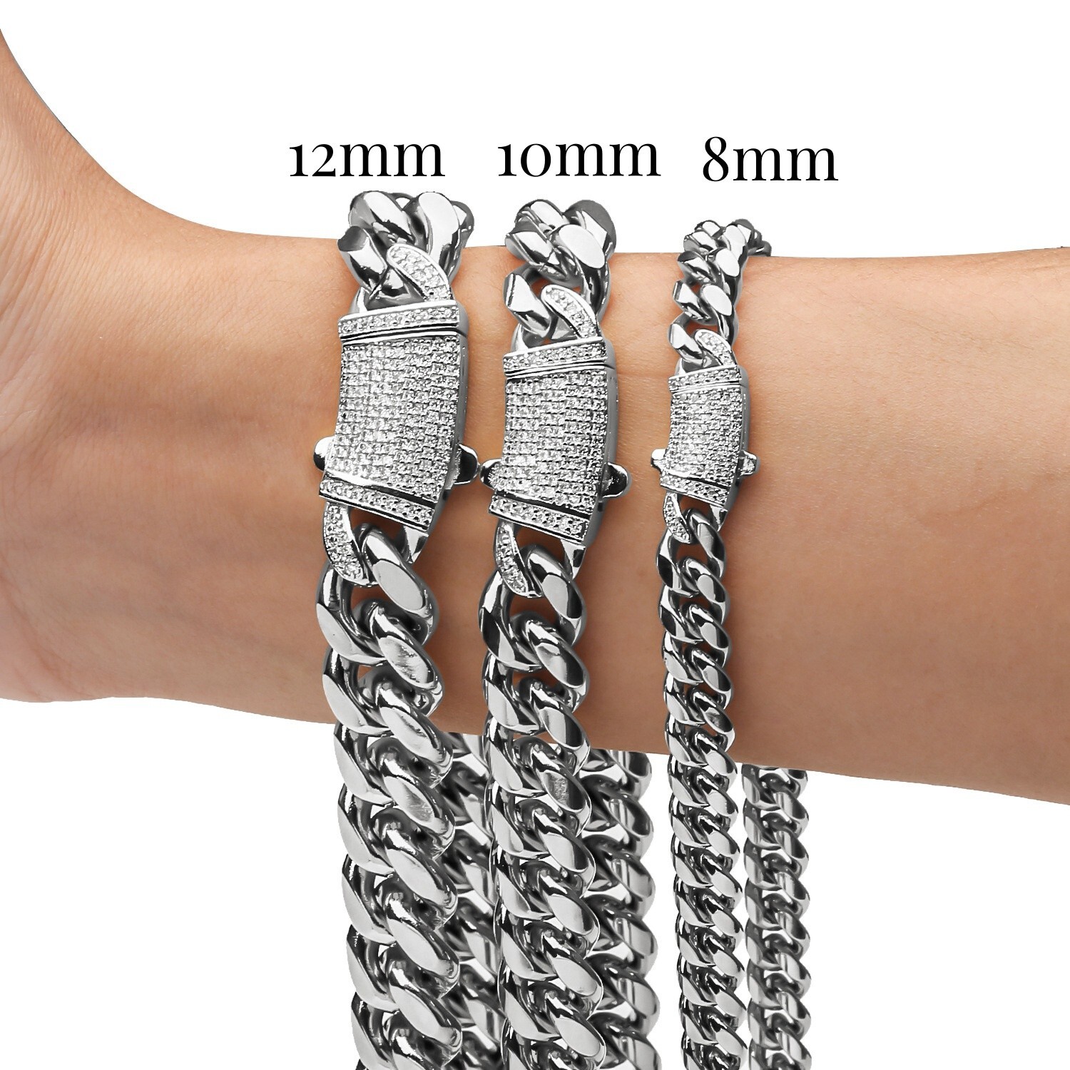 6/8/10/12/14mm Men Women 316L Stainless Steel Cuban Link Chain Necklace CZ Lock