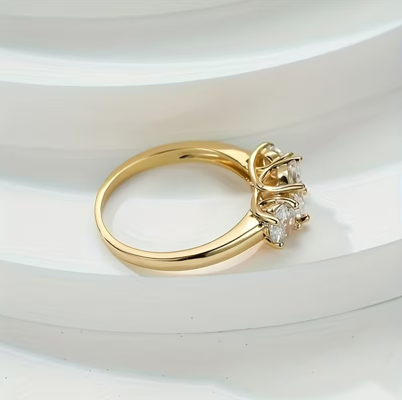 2.0 CTW Round Cut Moissanite Three Stone Engagement Ring Solid 14K Yellow Gold