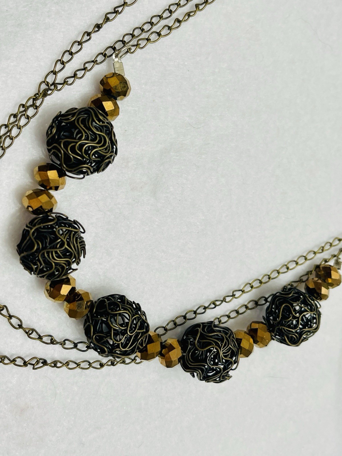 Bronze Black Wire Wrapped Cage Beaded Necklace Multi Chain Artisan