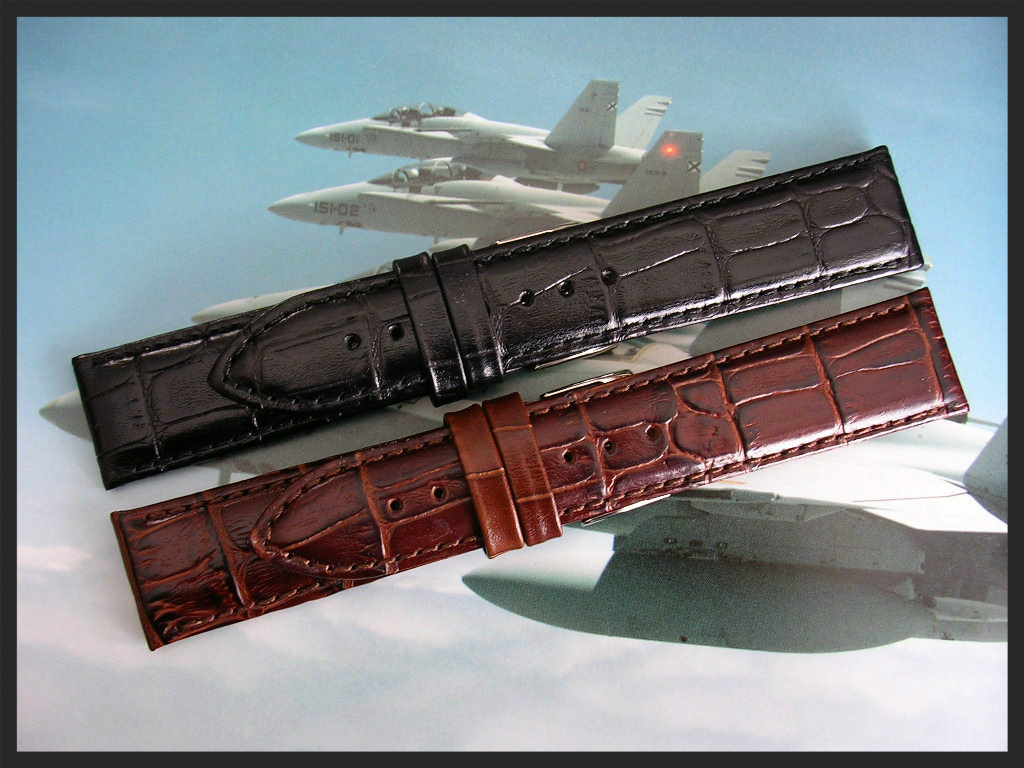 20mm Black Crocodile Calf genuine leather watchband IW SUISSE 16 17 18 22 24 USA