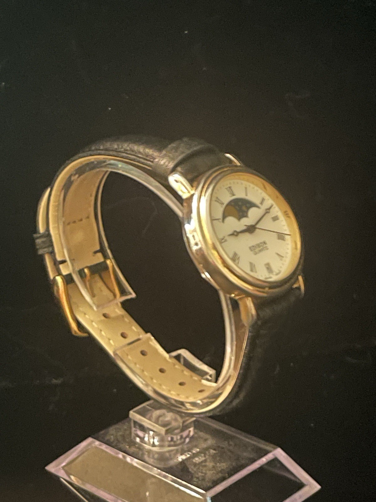 Vintage Edison Quartz Moon Phase Date Dress Watch Roman Dial Japan Movement Runs