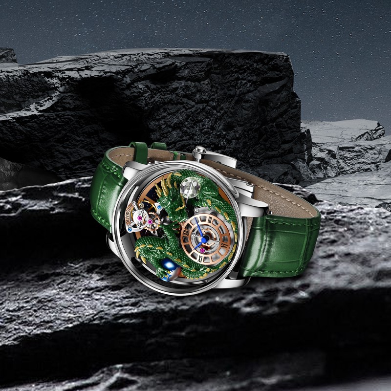 PINDU Men’s 3D Dragon Quartz Watch – Leather Strap, Waterproof