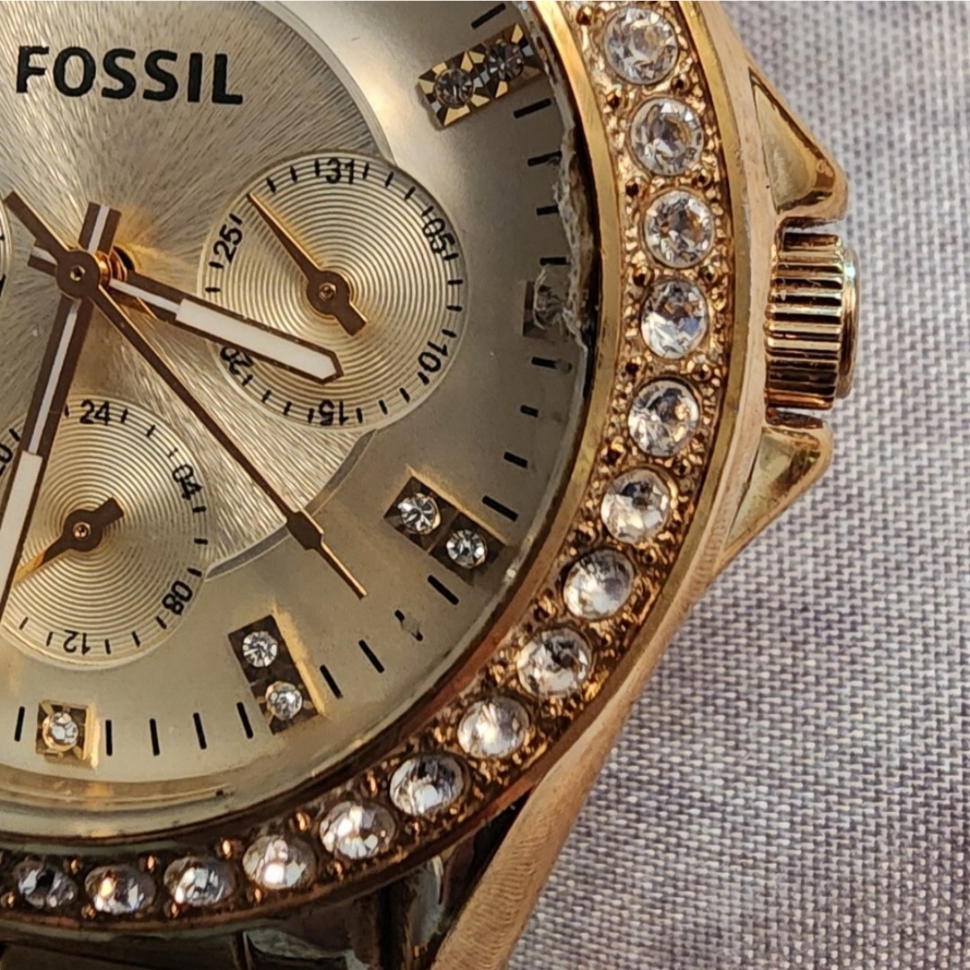 Womens Fossil Riley Gold Crystal Watch ES204 Multifunctional